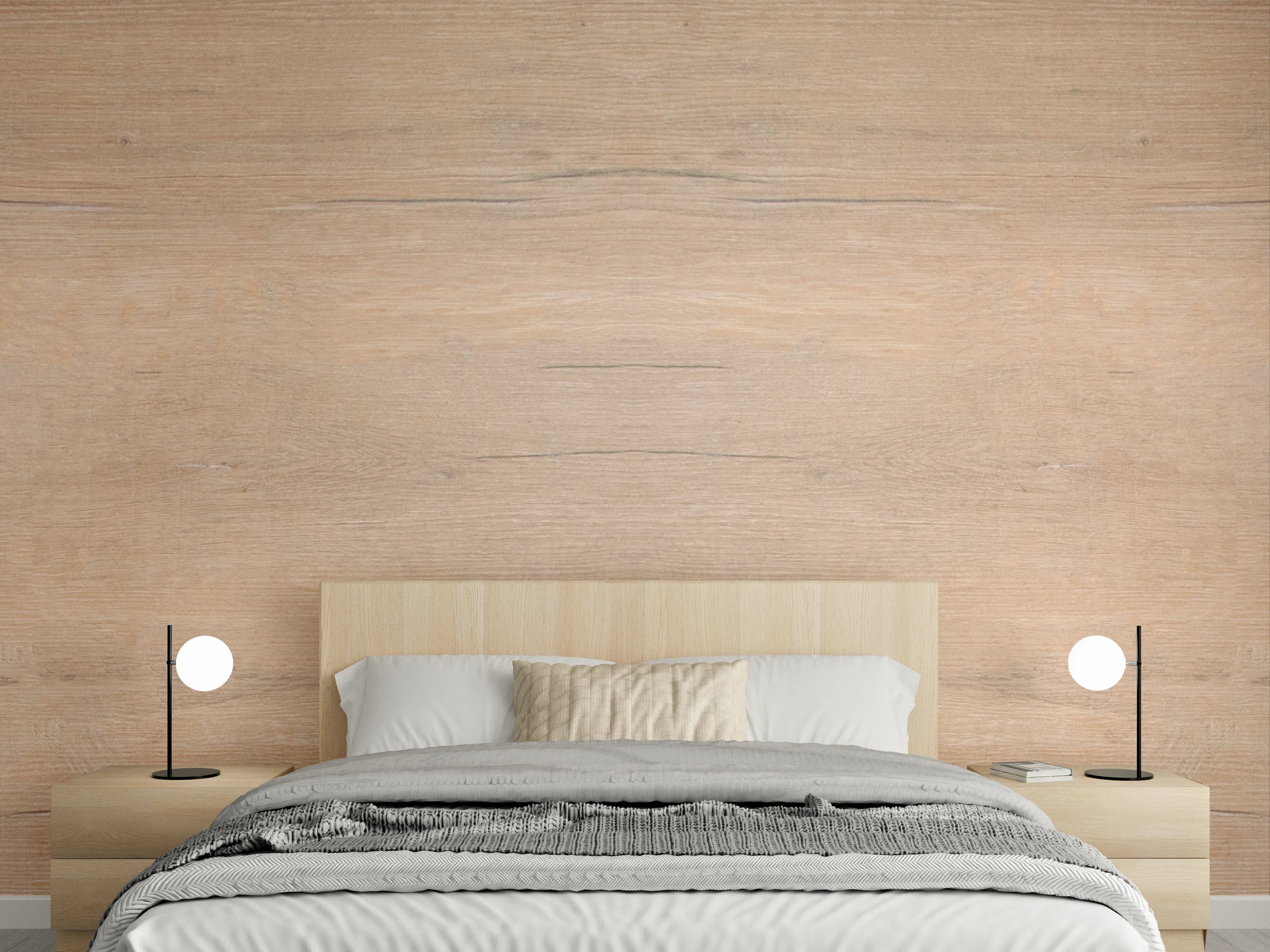 Wandverkleidung Schlafzimmer - Graue Holzmaserung Wandpaneele Weiß