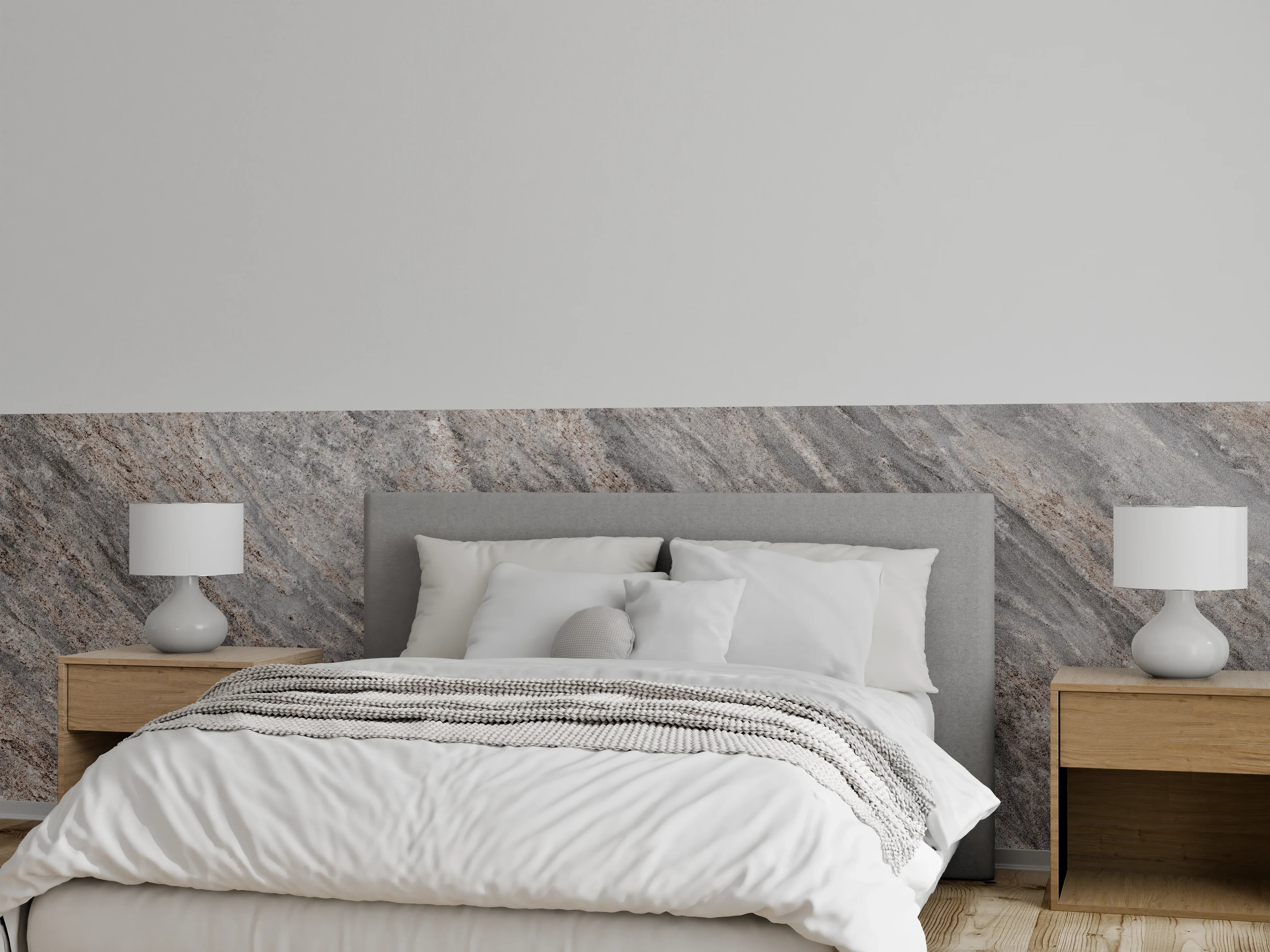 Wandverkleidung Schlafzimmer - Graue Marmor-Textur mit Naturmuster