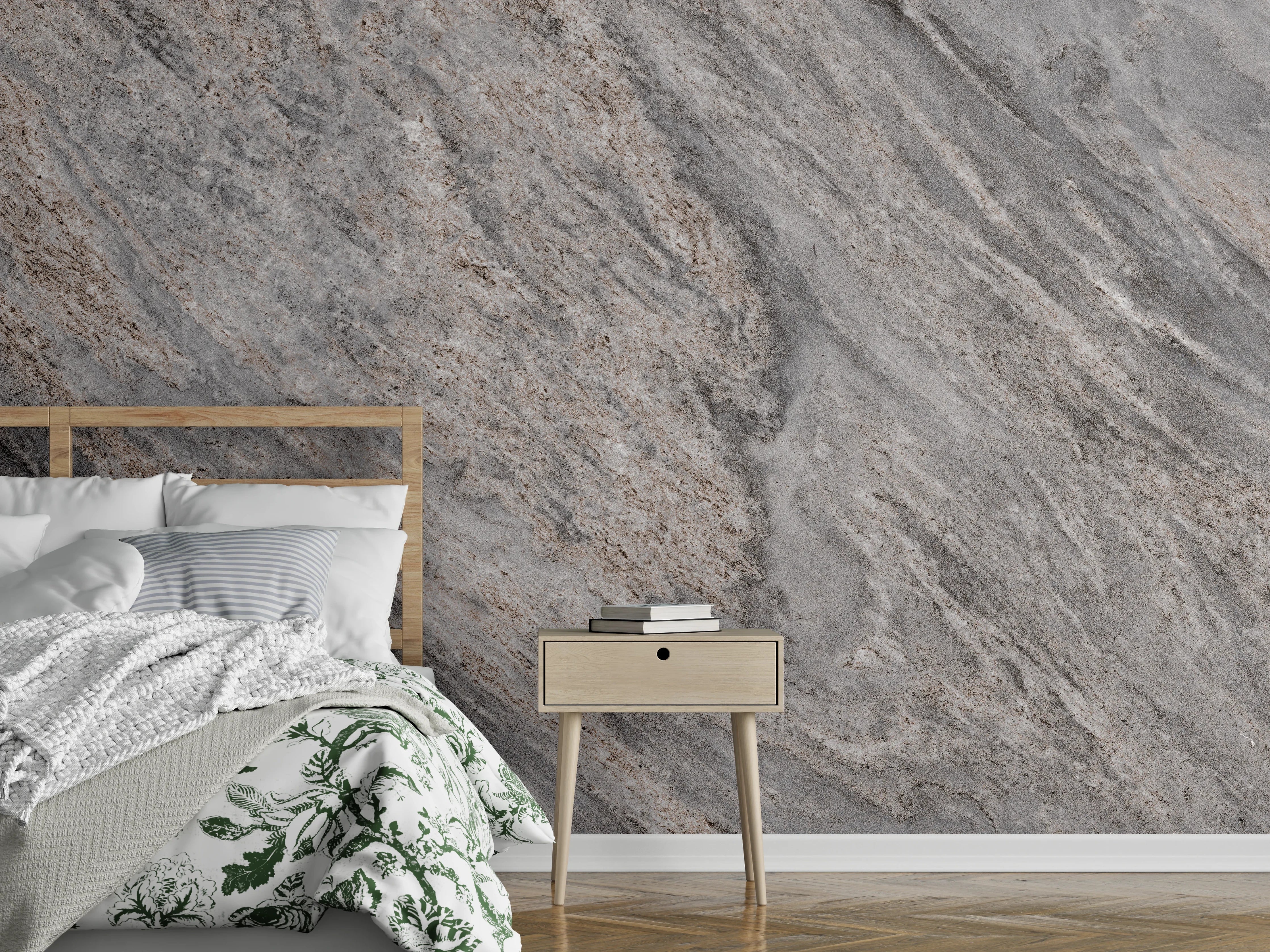 Wandverkleidung Schlafzimmer - Graue Marmor-Textur mit Naturmuster