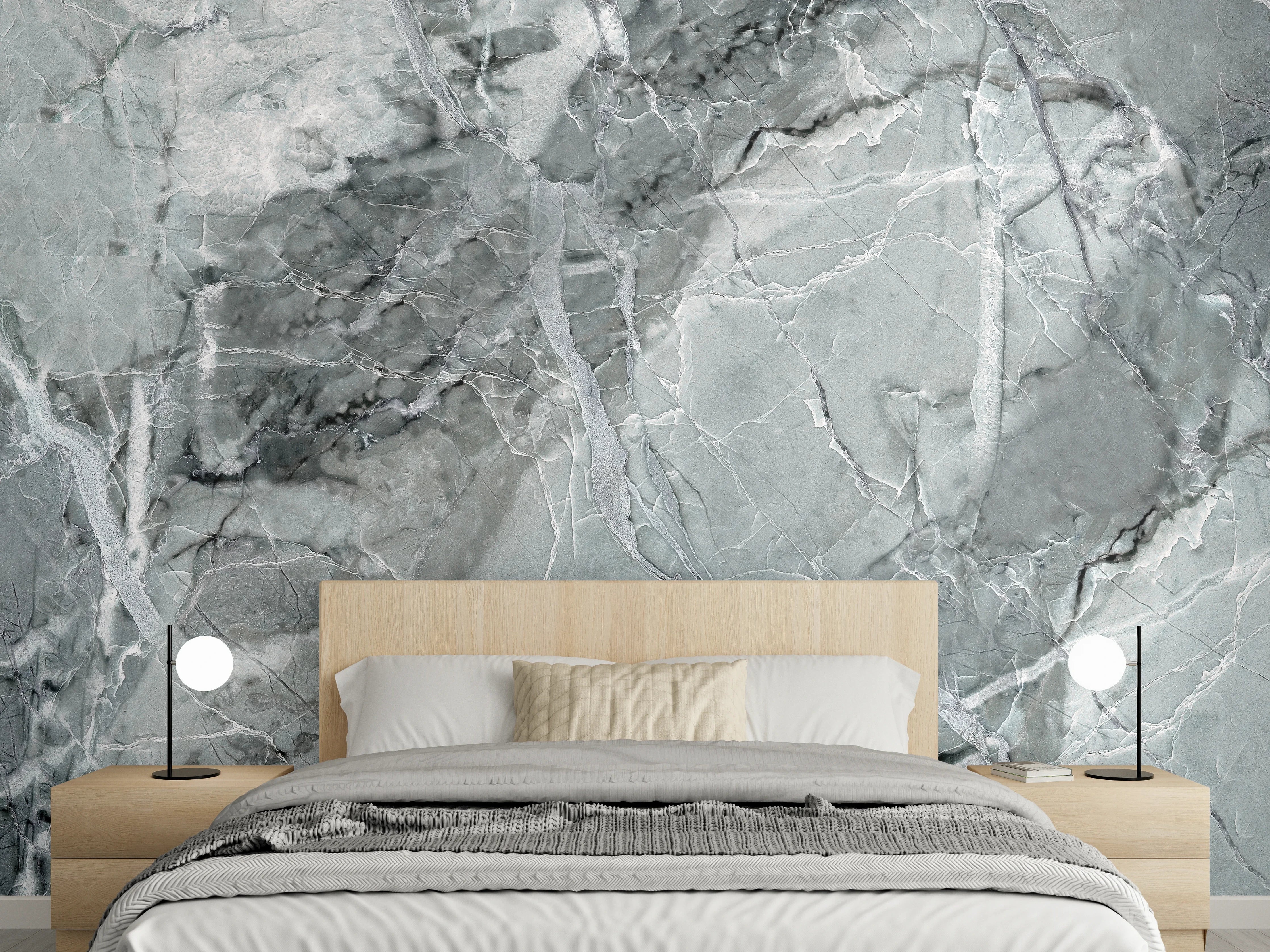Wandverkleidung Schlafzimmer - Graue Marmor-Textur mit weißen Adern