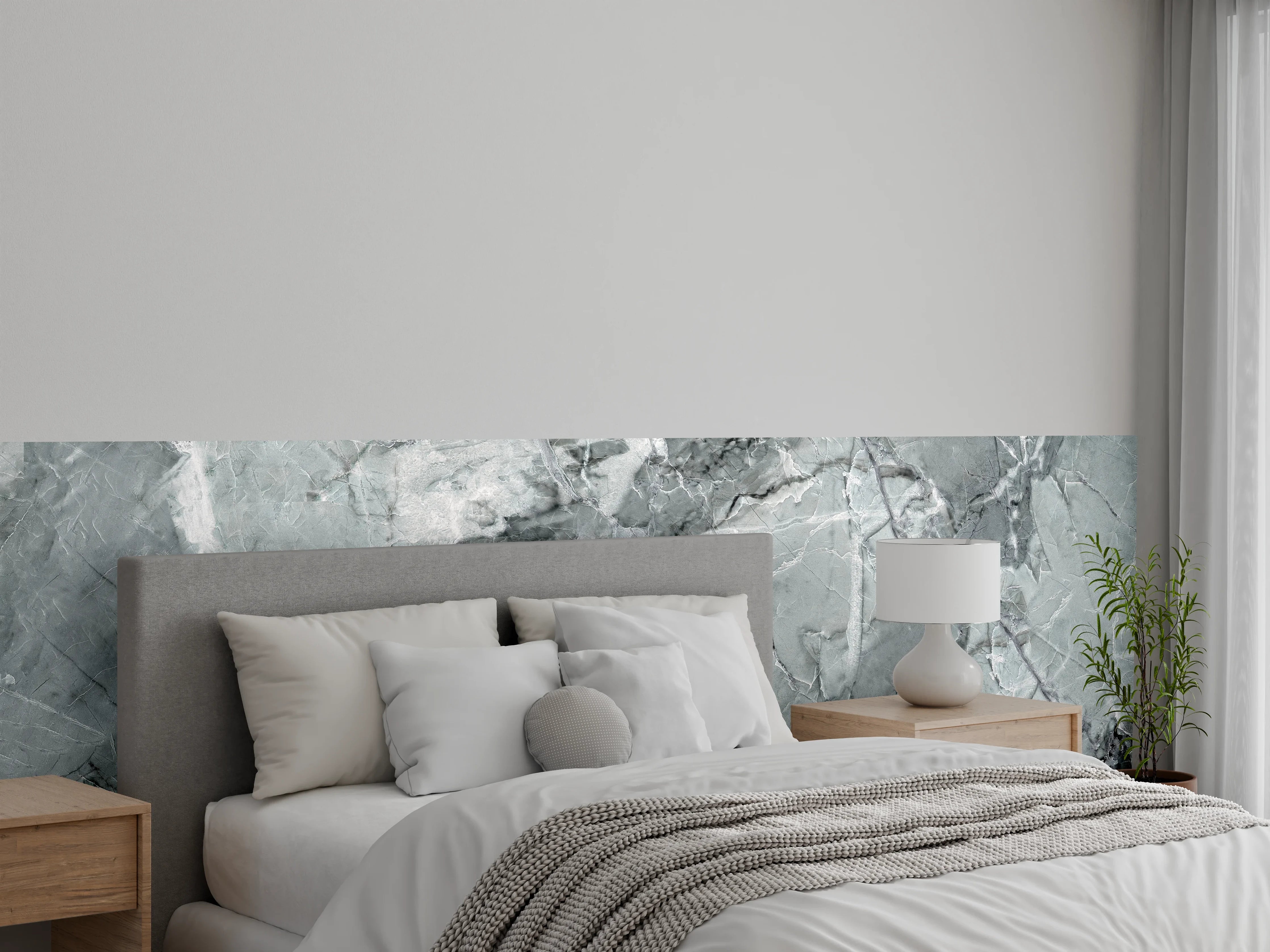 Wandverkleidung Schlafzimmer - Graue Marmor-Textur mit weißen Adern