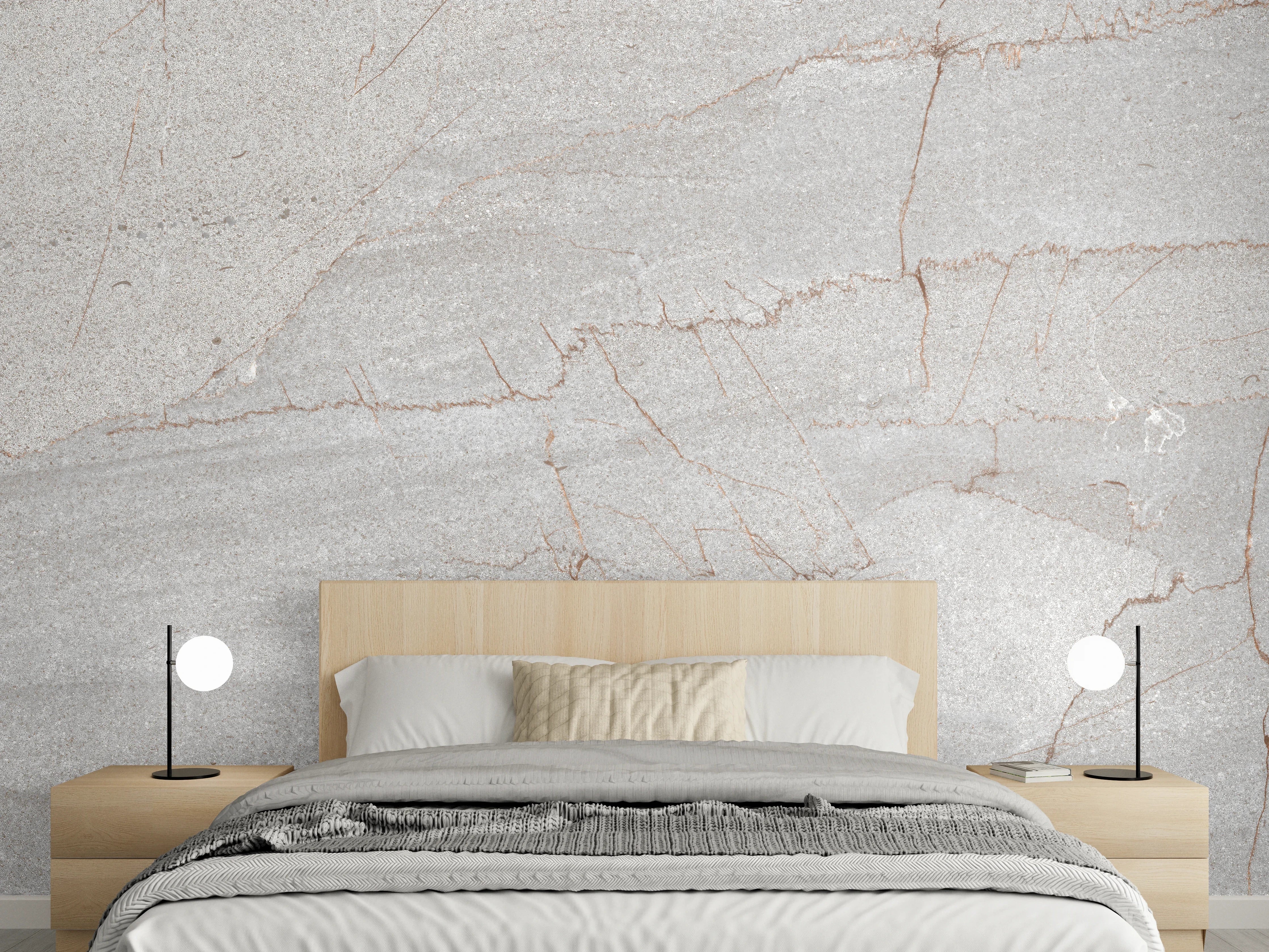 Wandverkleidung Schlafzimmer - Graue Marmorakzente auf Weiß