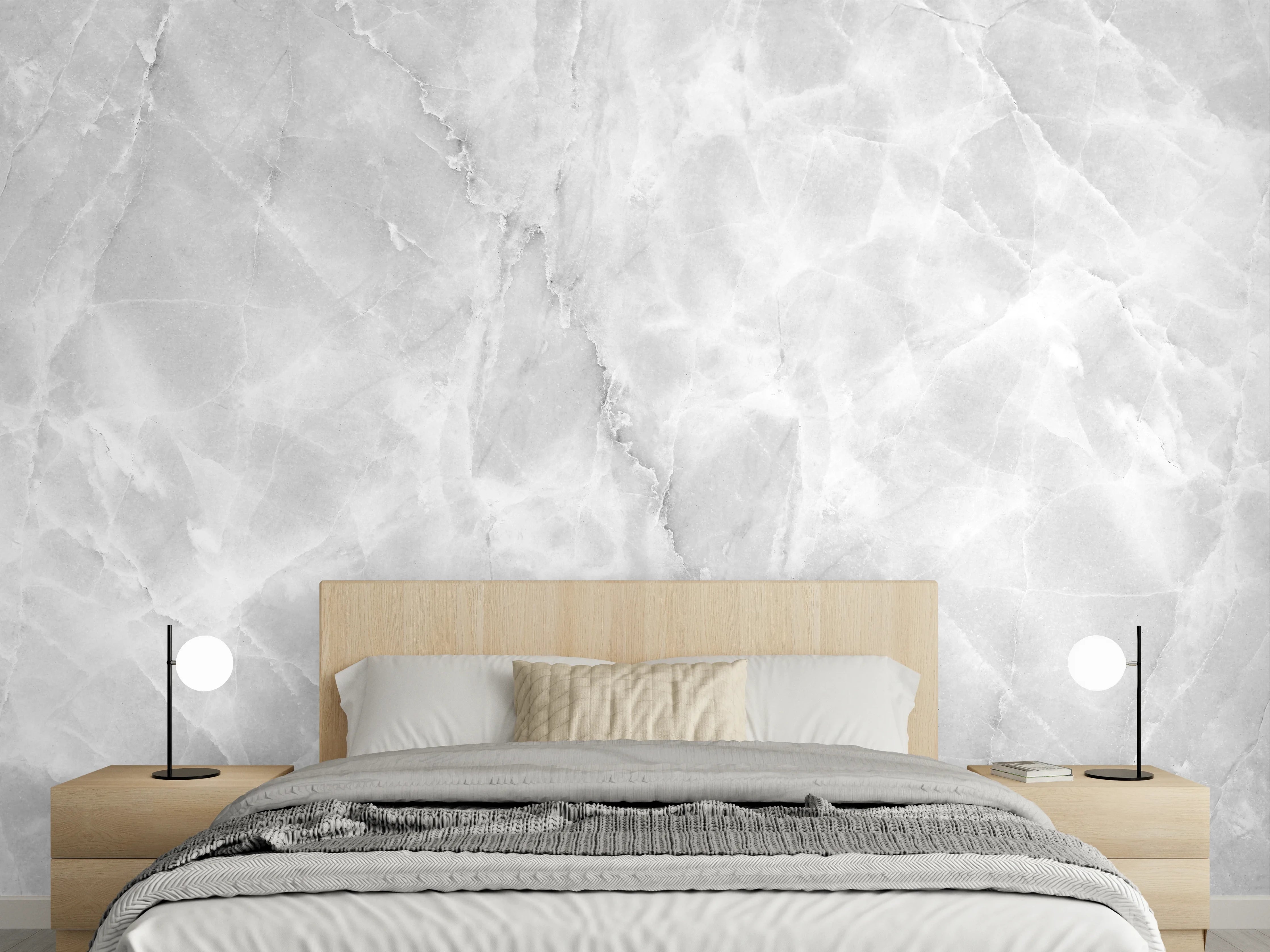 Wandverkleidung Schlafzimmer - Graue Marmorierung mit Weißnuancen