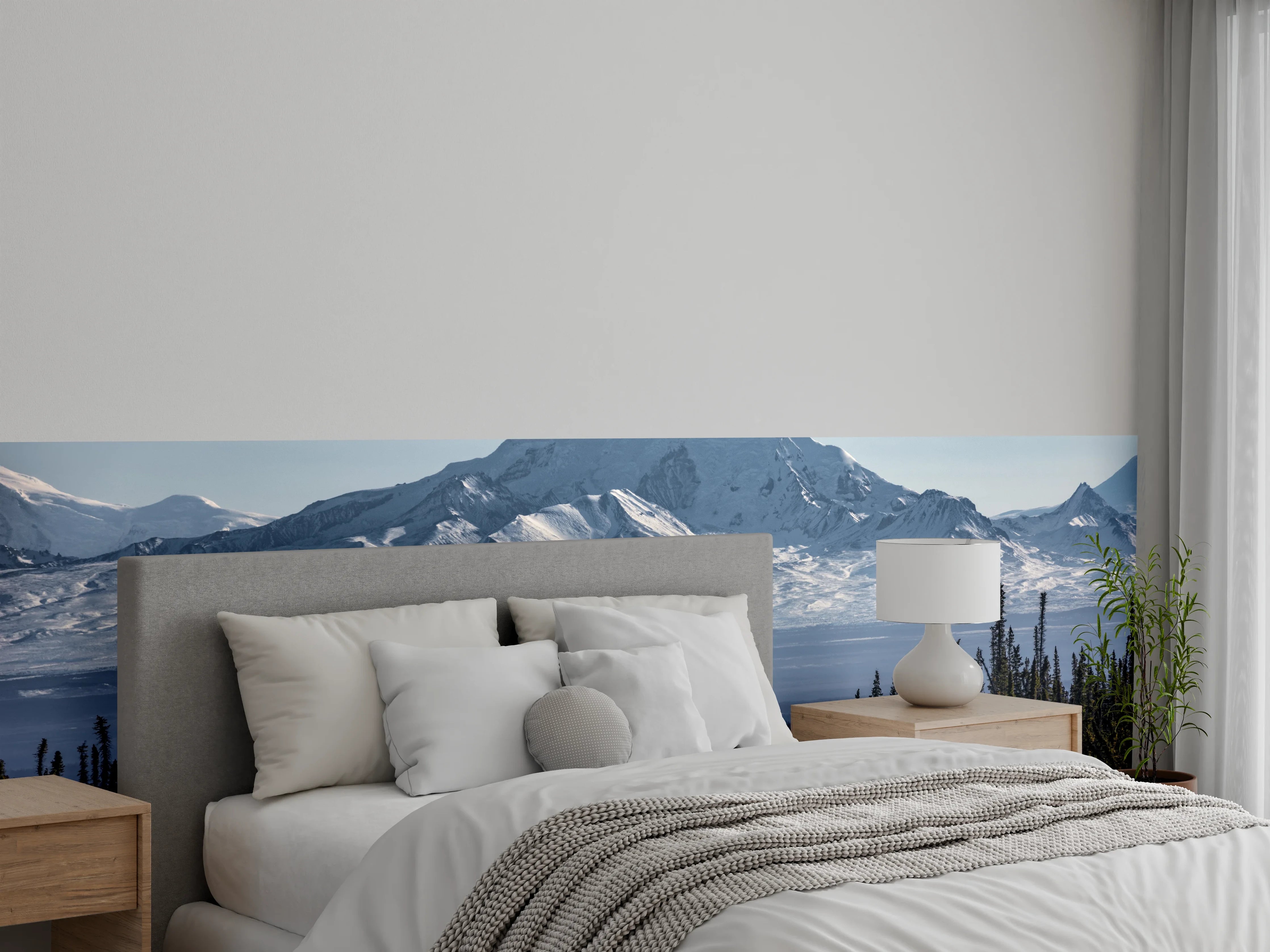 Wandverkleidung Schlafzimmer - Graue Pfade durch weiße Gipfel