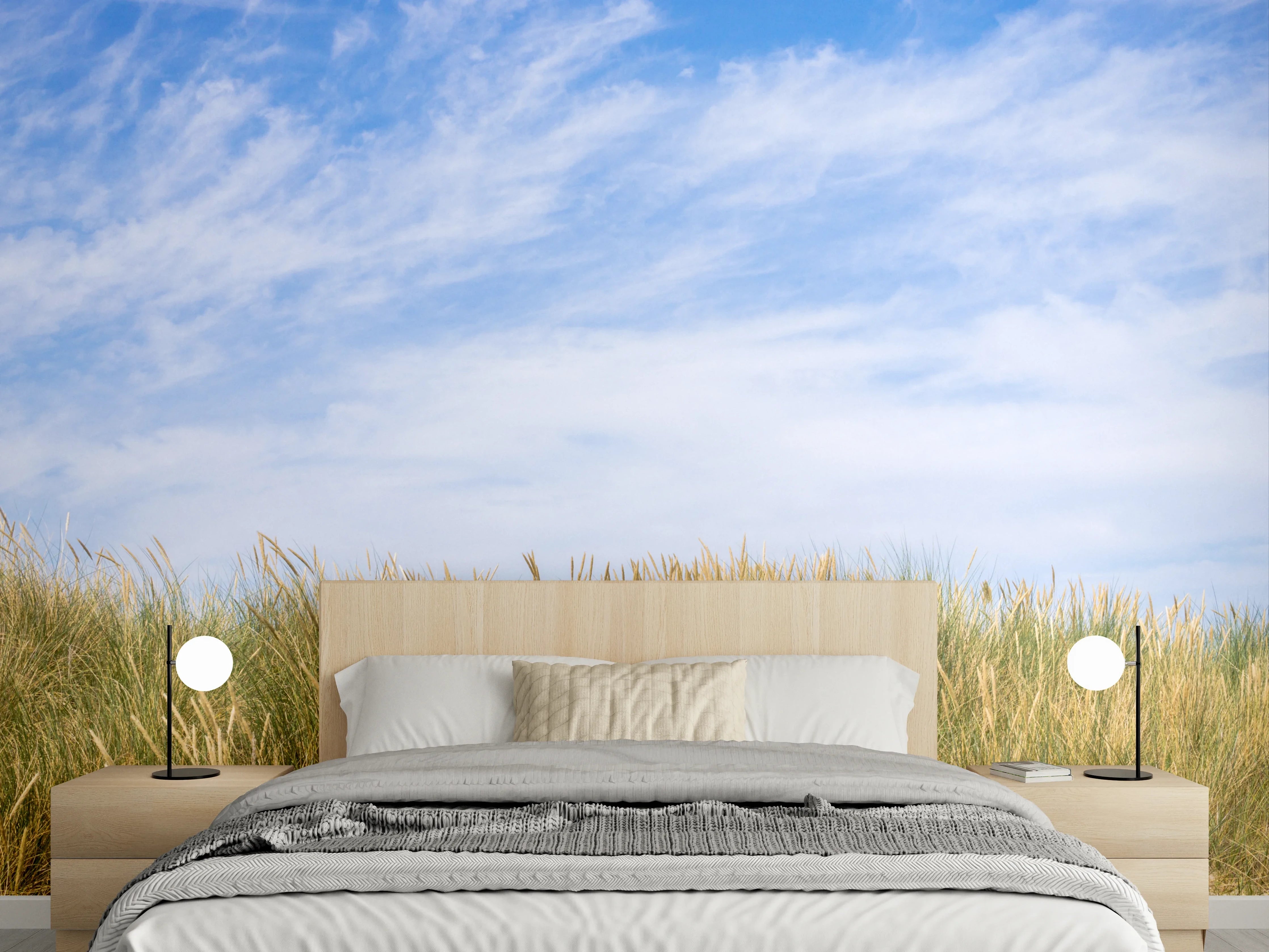 Wandverkleidung Schlafzimmer - Graue Schatten auf weißer Düne