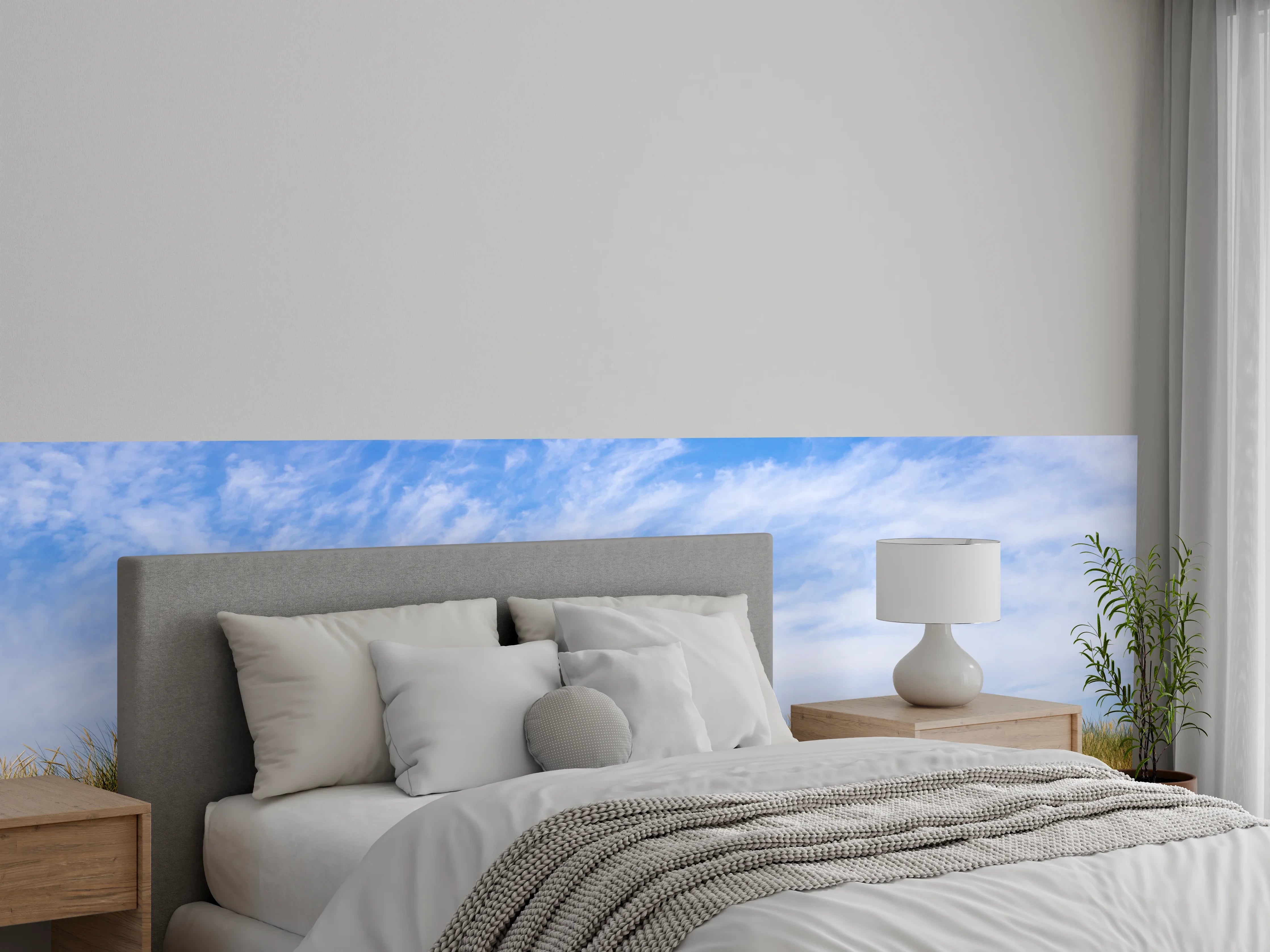 Wandverkleidung Schlafzimmer - Graue Schatten auf weißer Düne