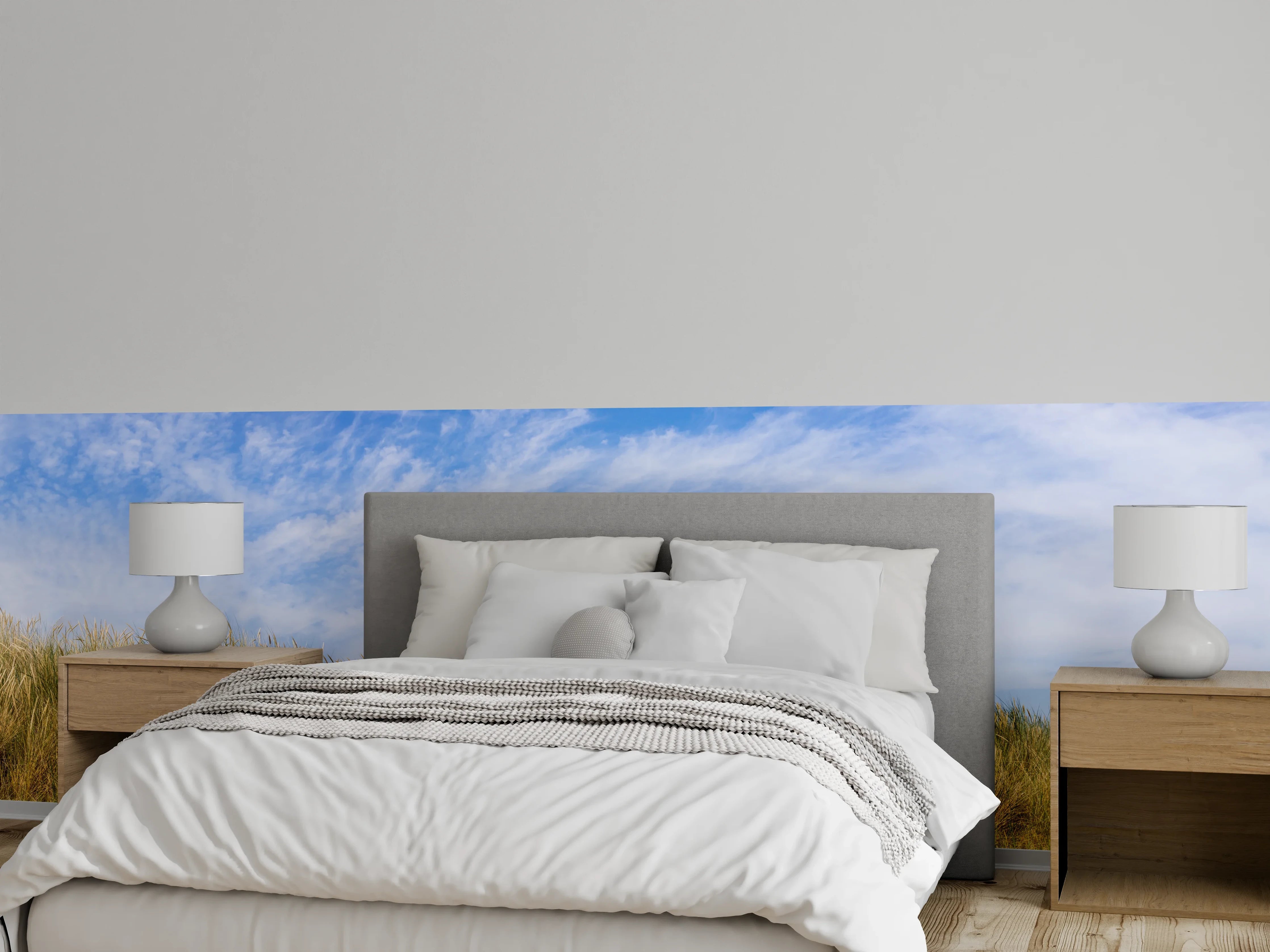 Wandverkleidung Schlafzimmer - Graue Schatten auf weißer Düne