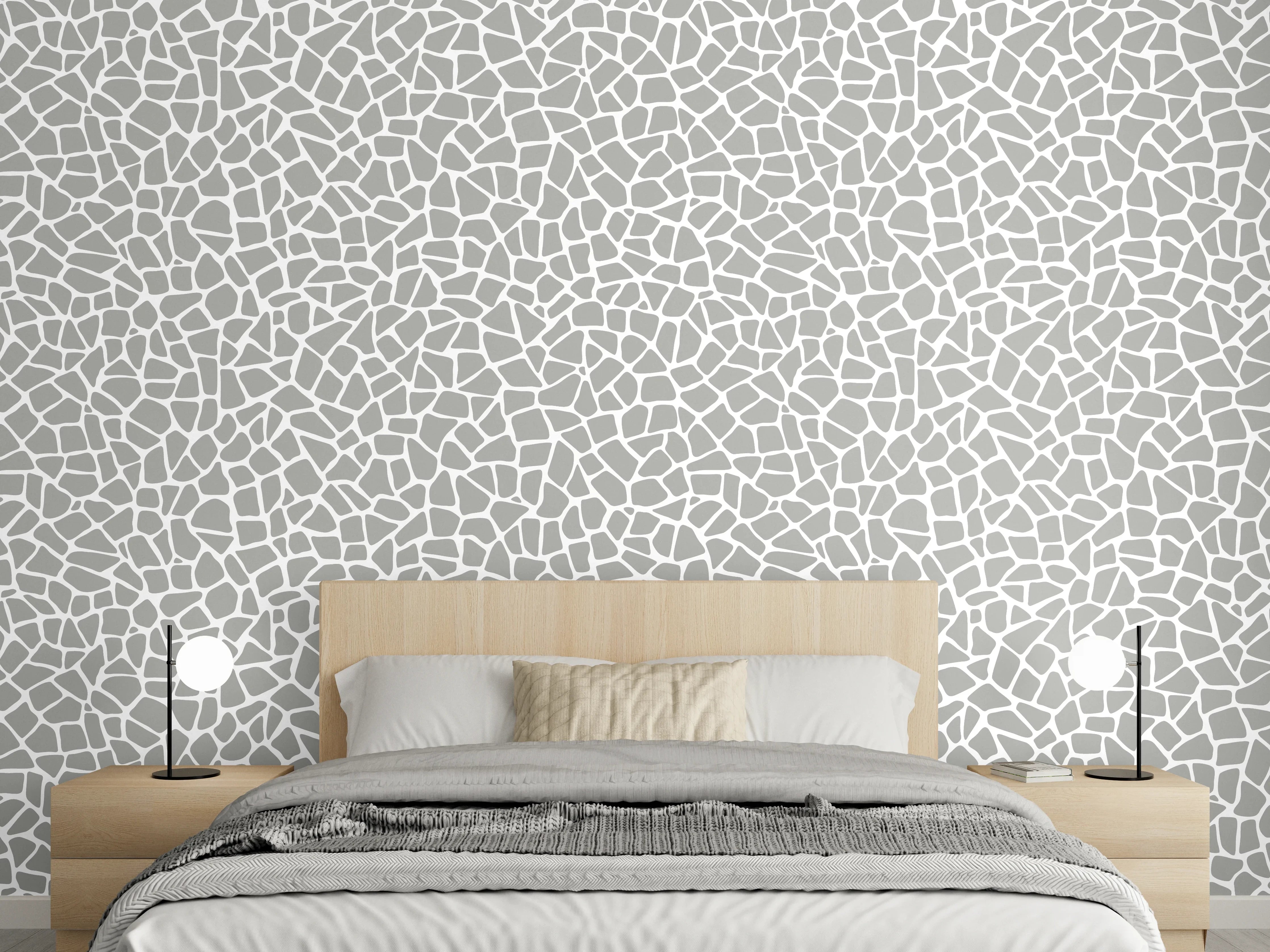 Wandverkleidung Schlafzimmer - Graue Schattierungen auf weißem Mosaik