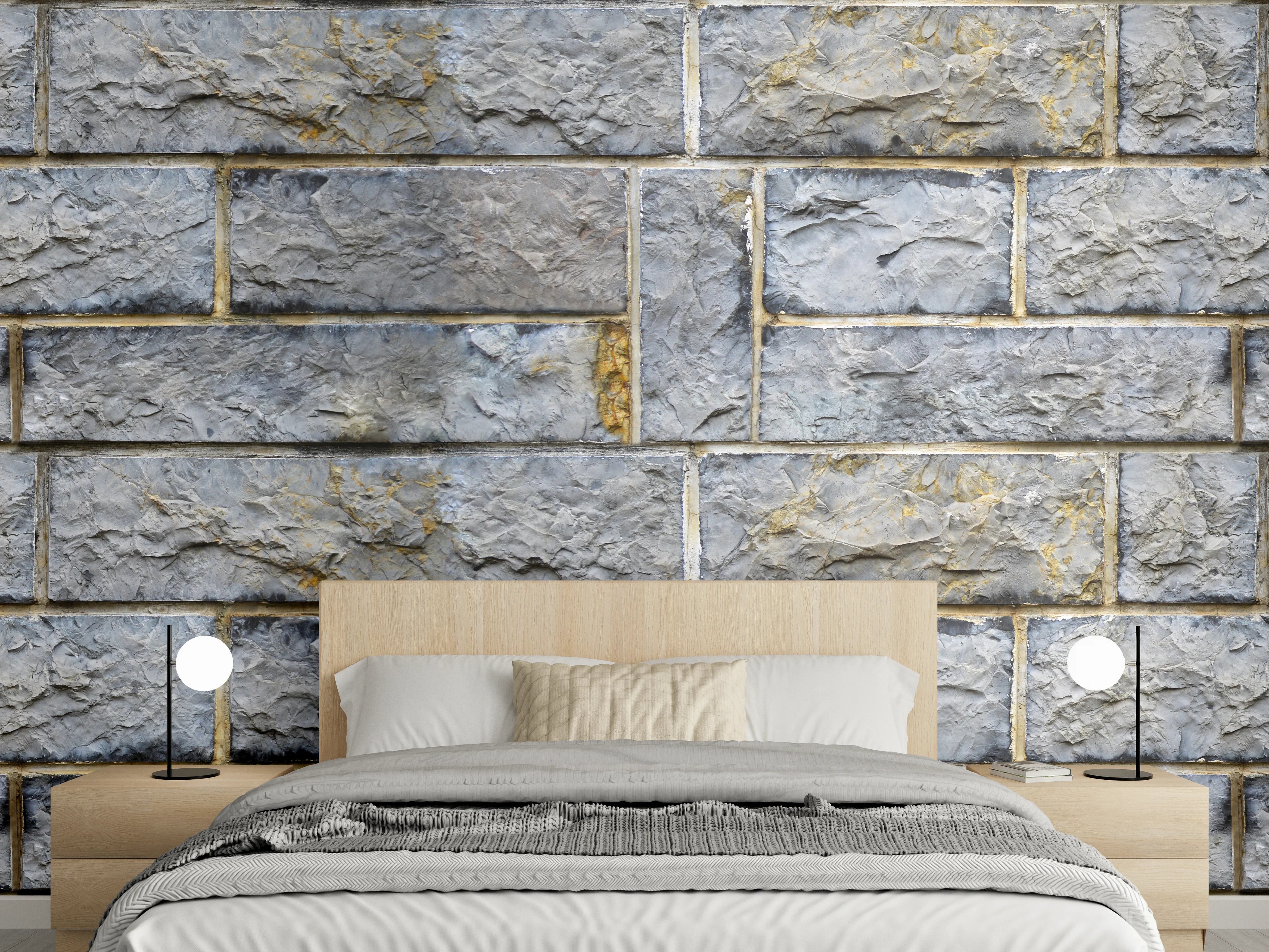 Wandverkleidung Schlafzimmer - Graue Schnittsteinmauer