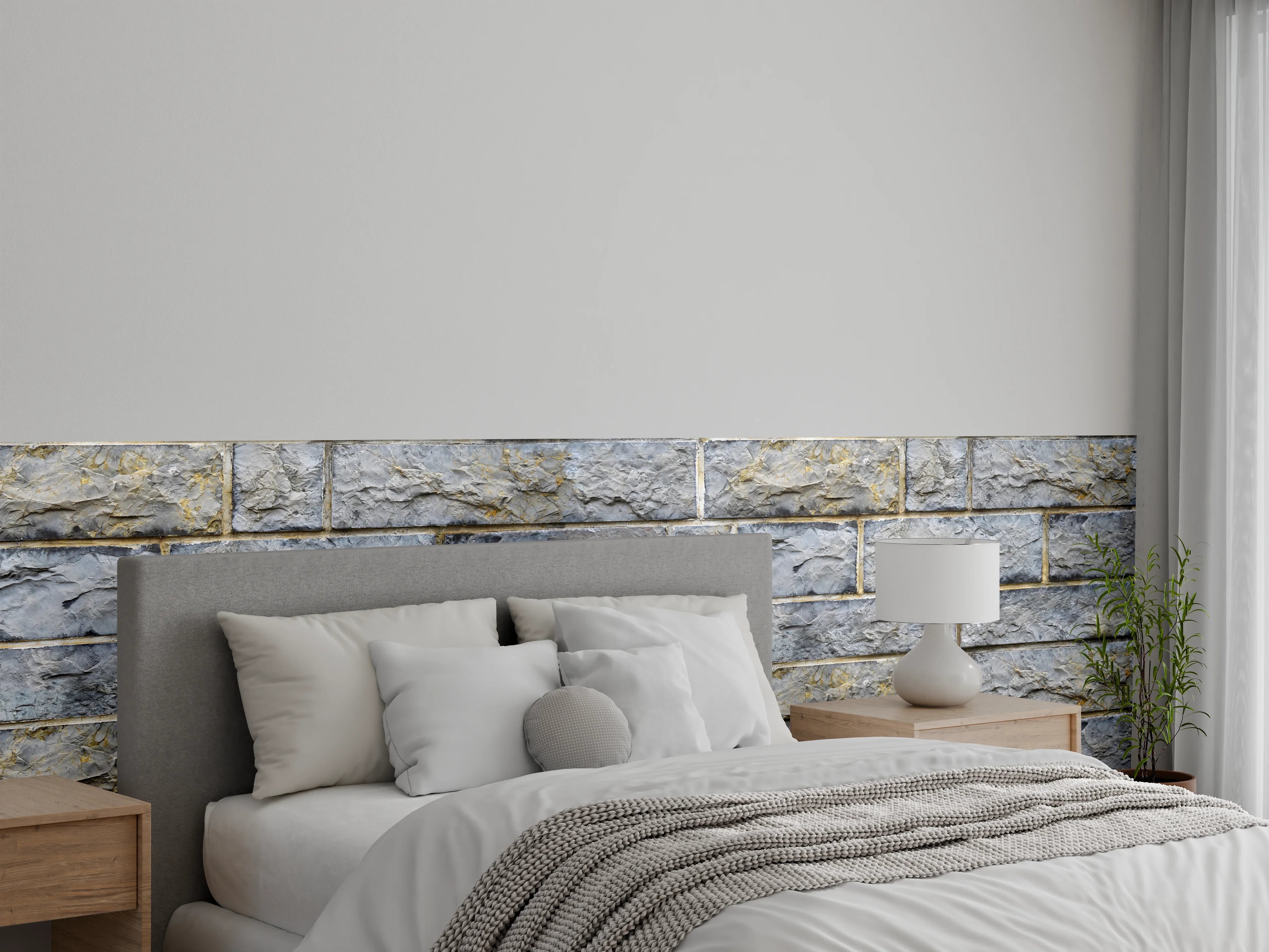 Wandverkleidung Schlafzimmer - Graue Schnittsteinmauer