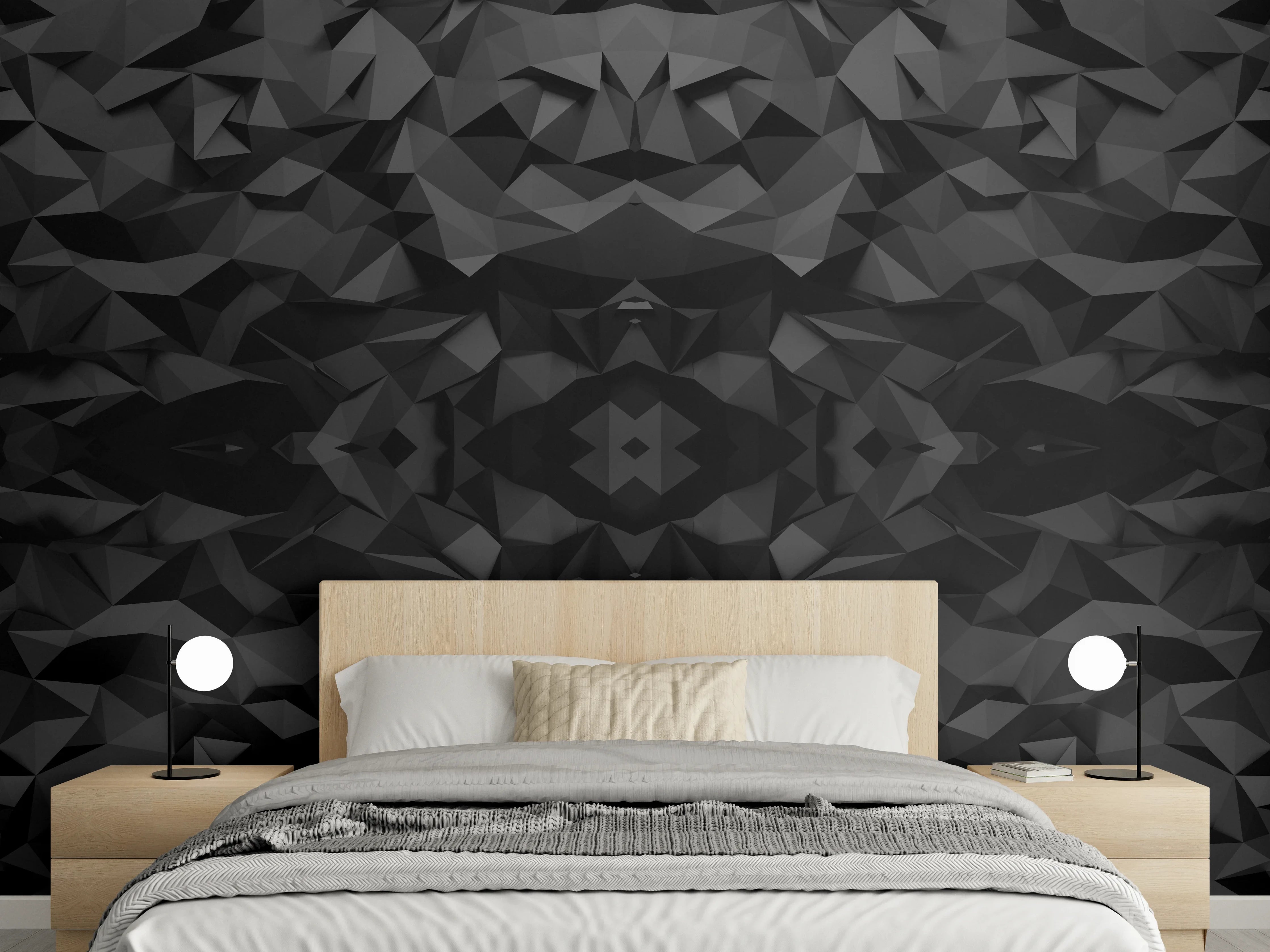 Wandverkleidung Schlafzimmer - Graue Silhouetten: Geometrische Dunkelheit
