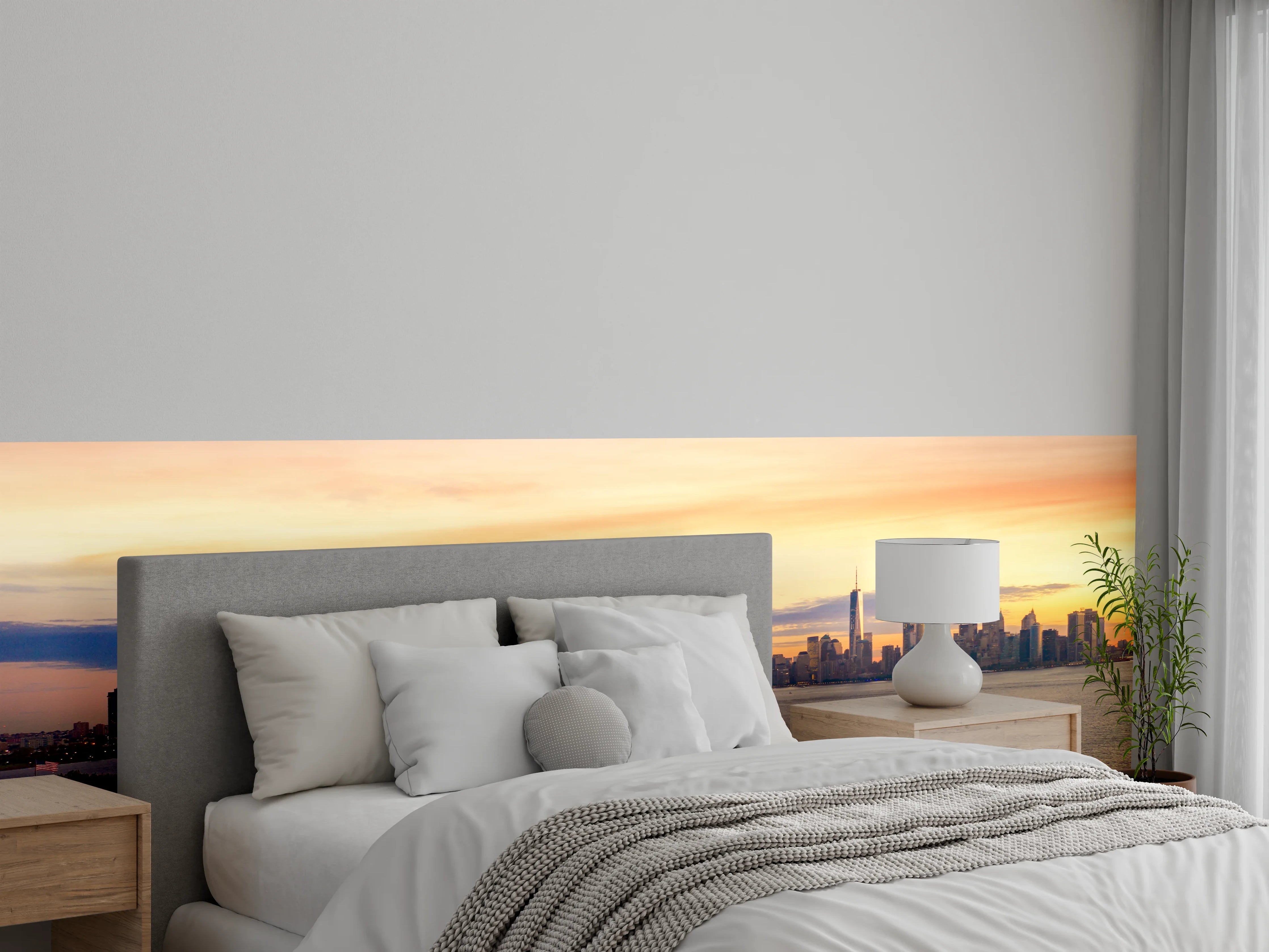 Wandverkleidung Schlafzimmer - Graue Skyline-Träume mit Lady Liberty