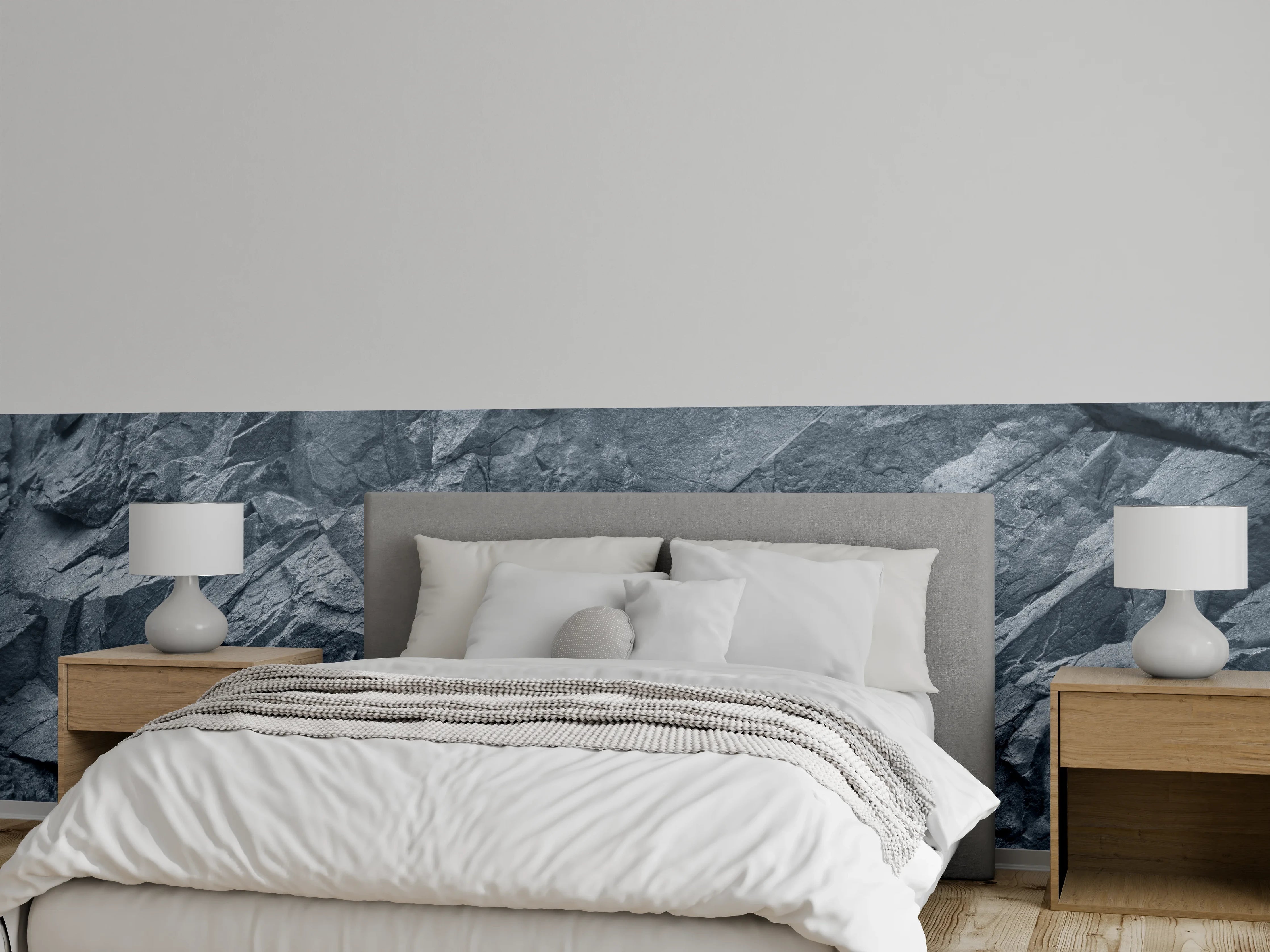 Wandverkleidung Schlafzimmer - Graue Steinstruktur mit Schatteneffekten
