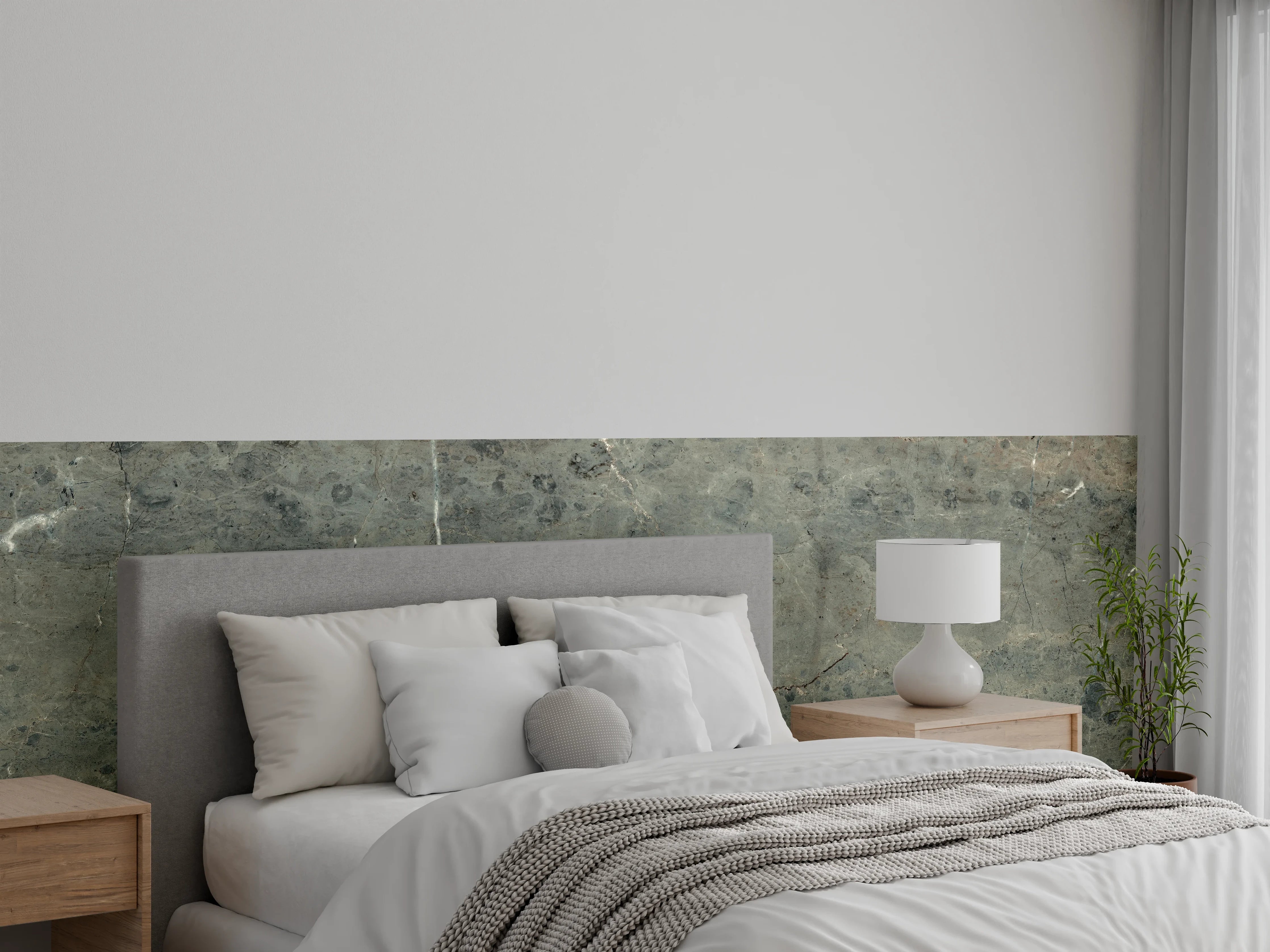 Wandverkleidung Schlafzimmer - Graue Steinstruktur mit feinen Rissen