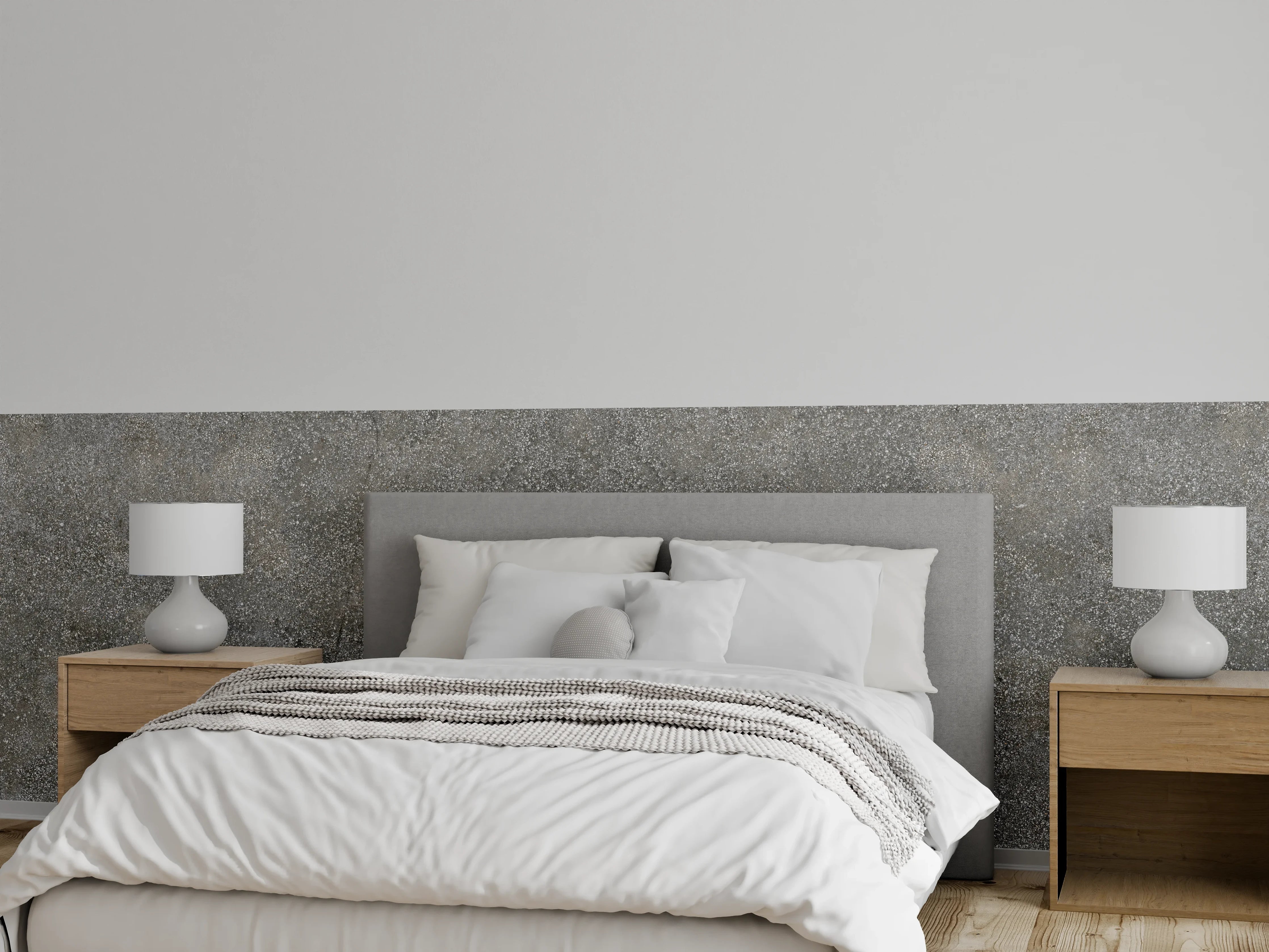 Wandverkleidung Schlafzimmer - Graue Steinzement-Textur mit Nuancen