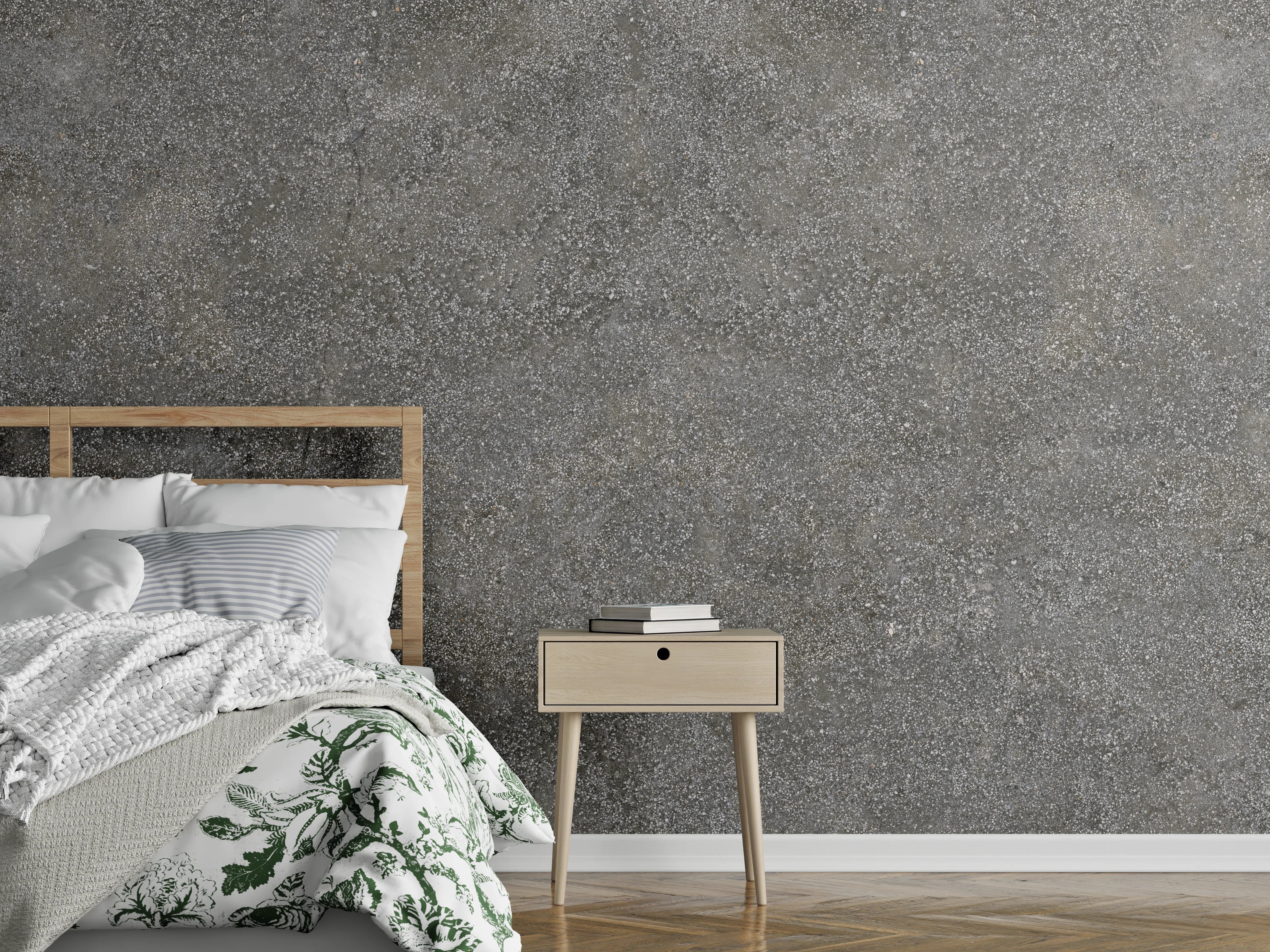 Wandverkleidung Schlafzimmer - Graue Steinzement-Textur mit Nuancen