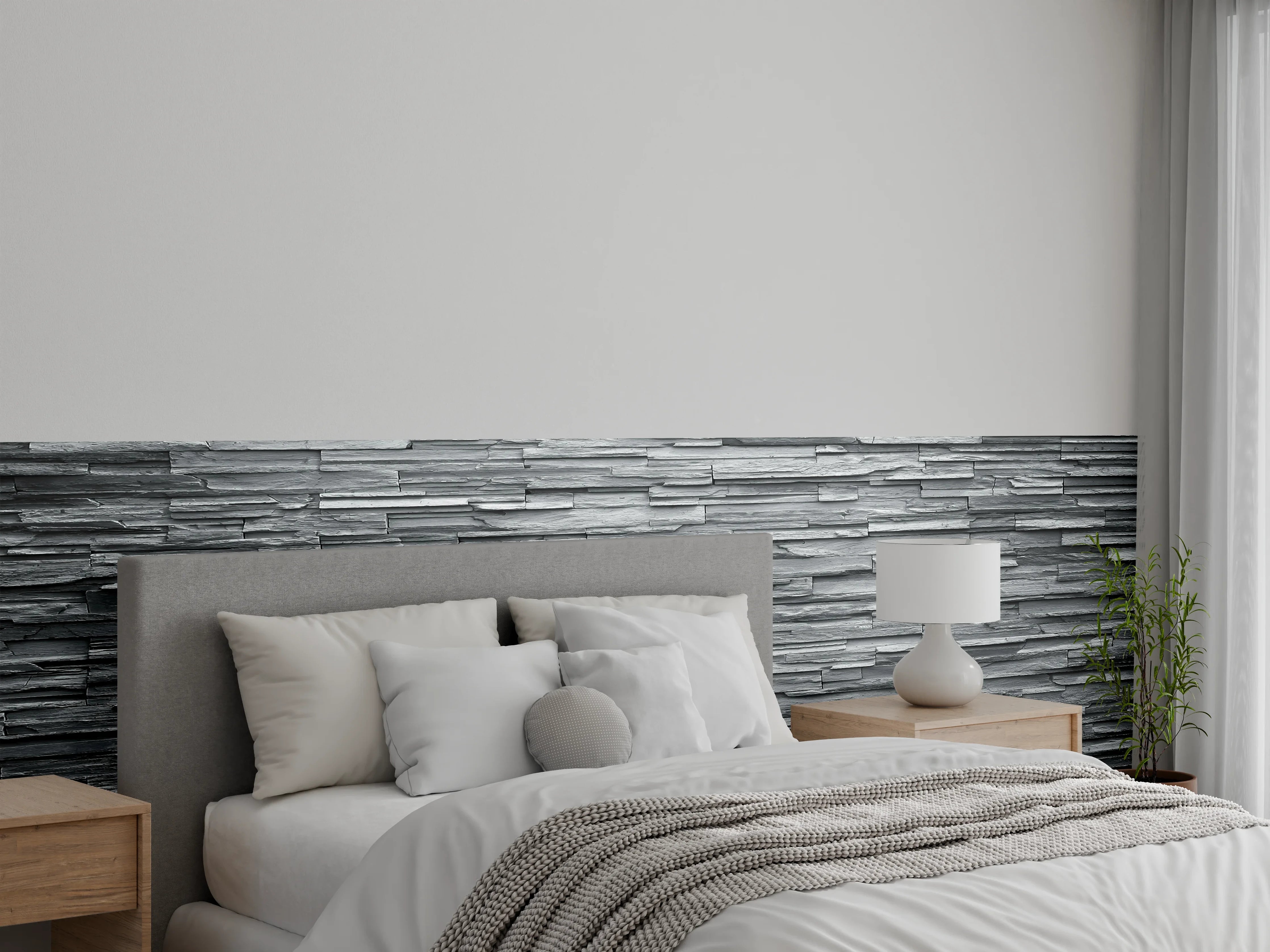 Wandverkleidung Schlafzimmer - Graue Steinziegel
