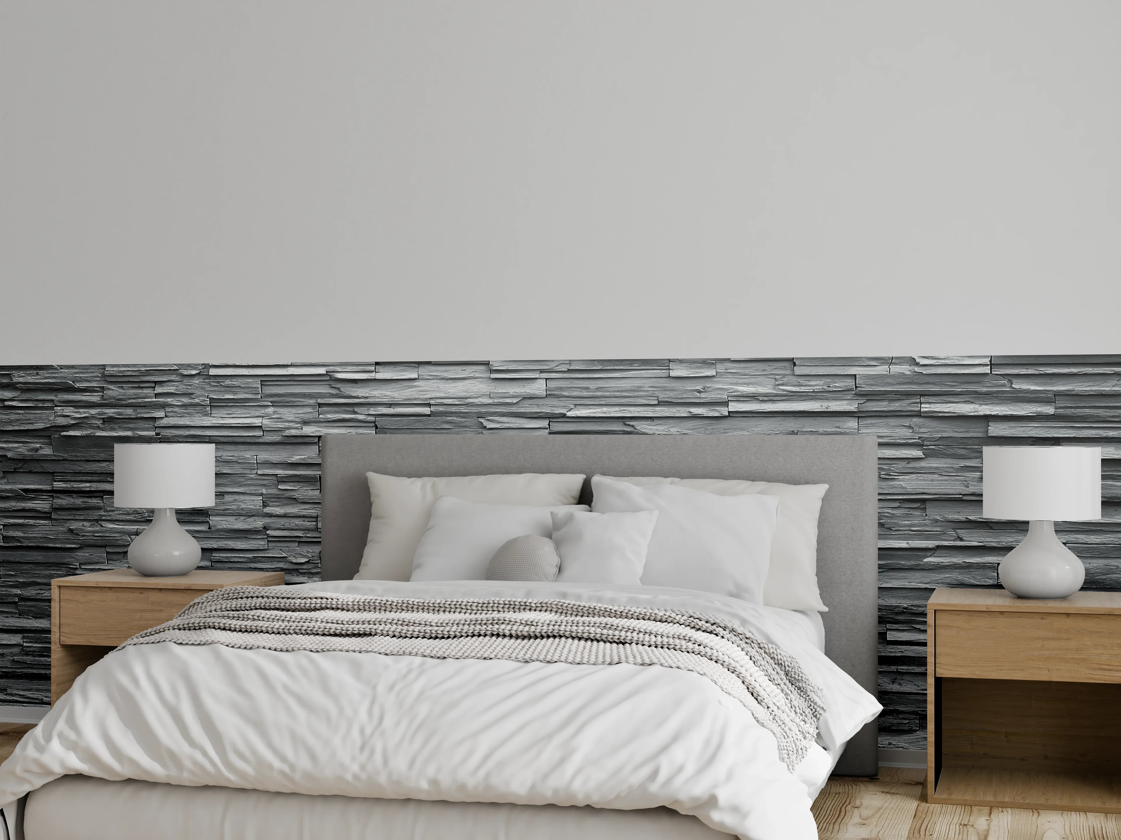 Wandverkleidung Schlafzimmer - Graue Steinziegel