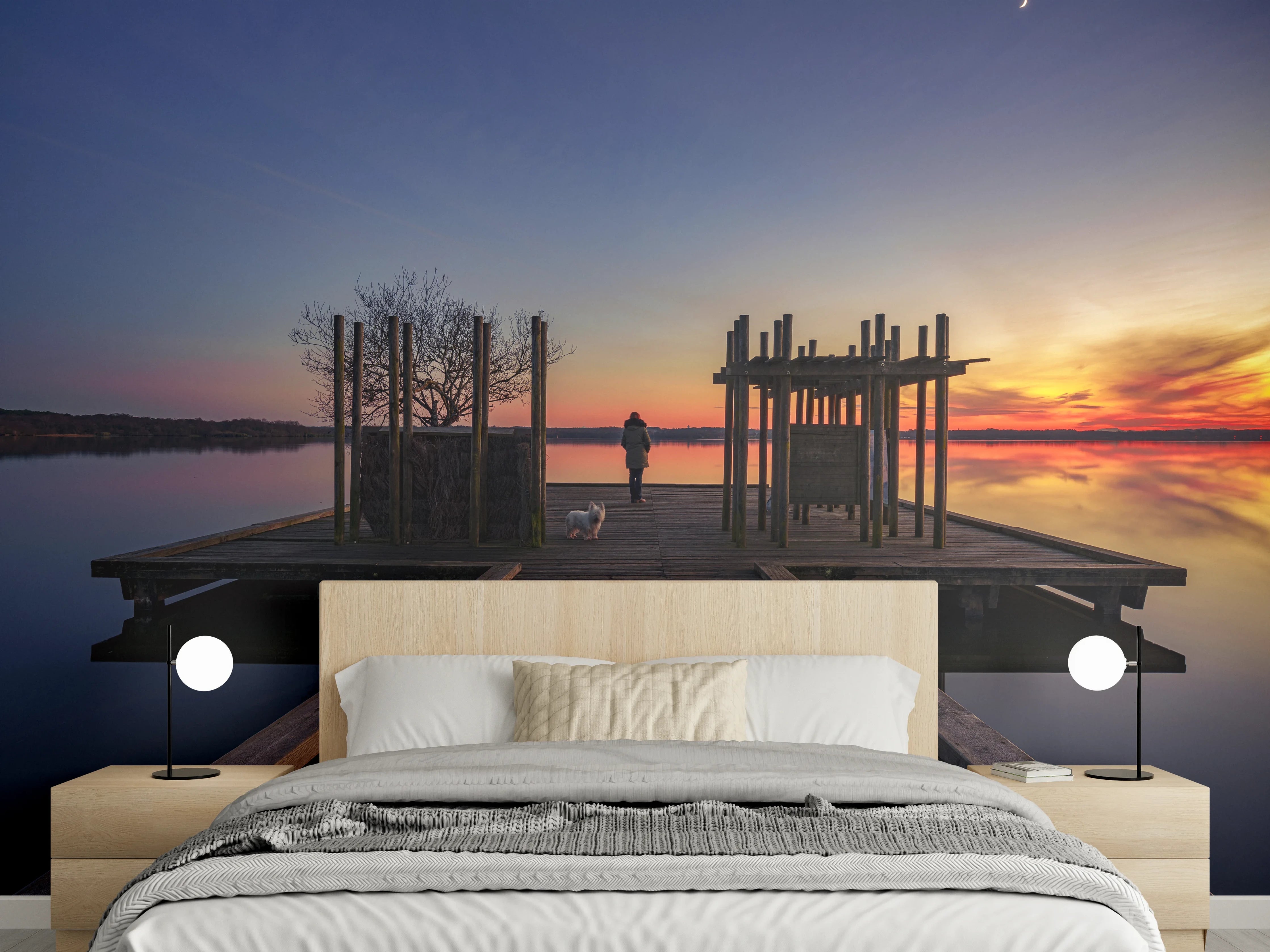 Wandverkleidung Schlafzimmer - Graue Stille am Seeuferabend