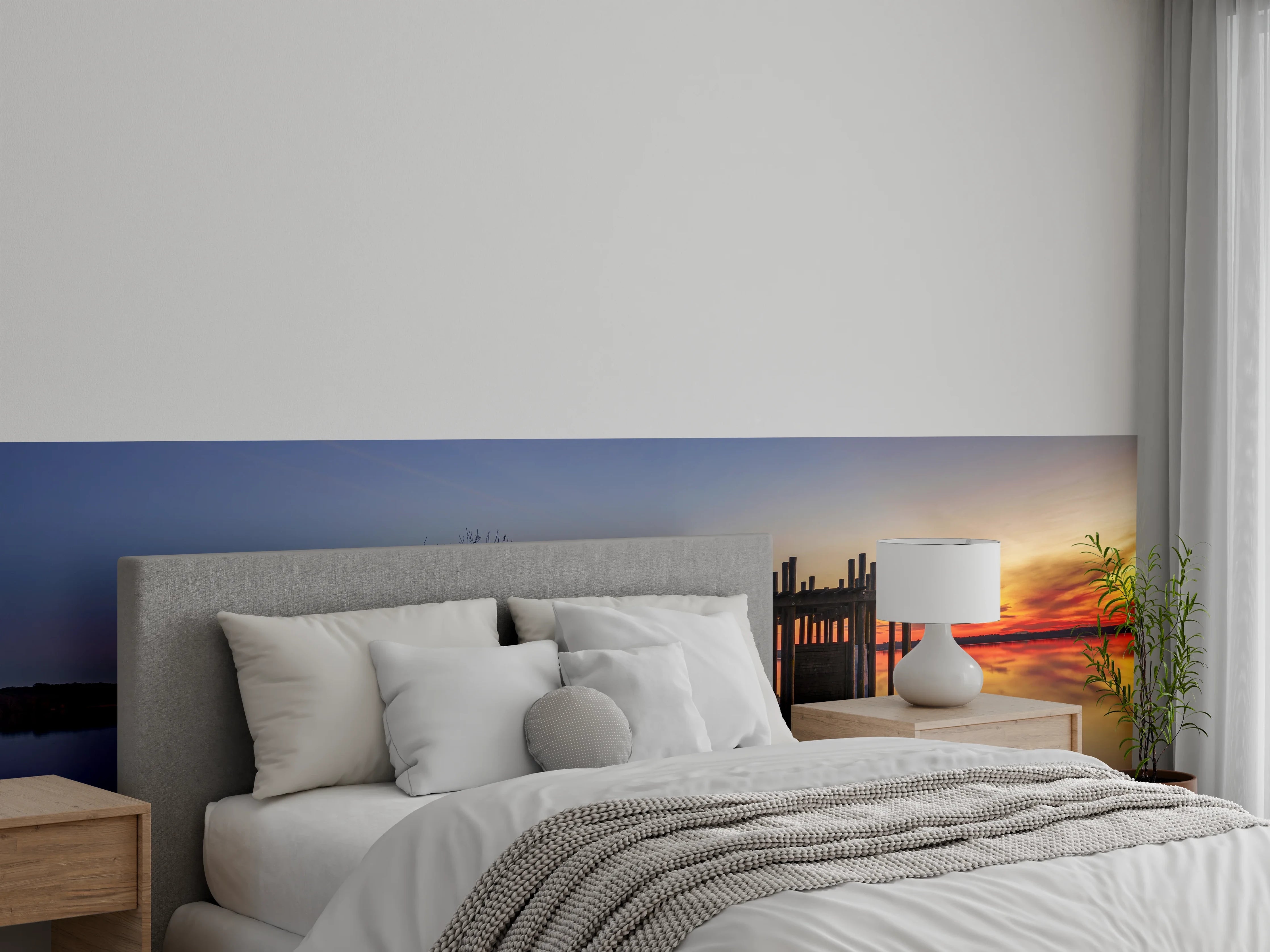 Wandverkleidung Schlafzimmer - Graue Stille am Seeuferabend