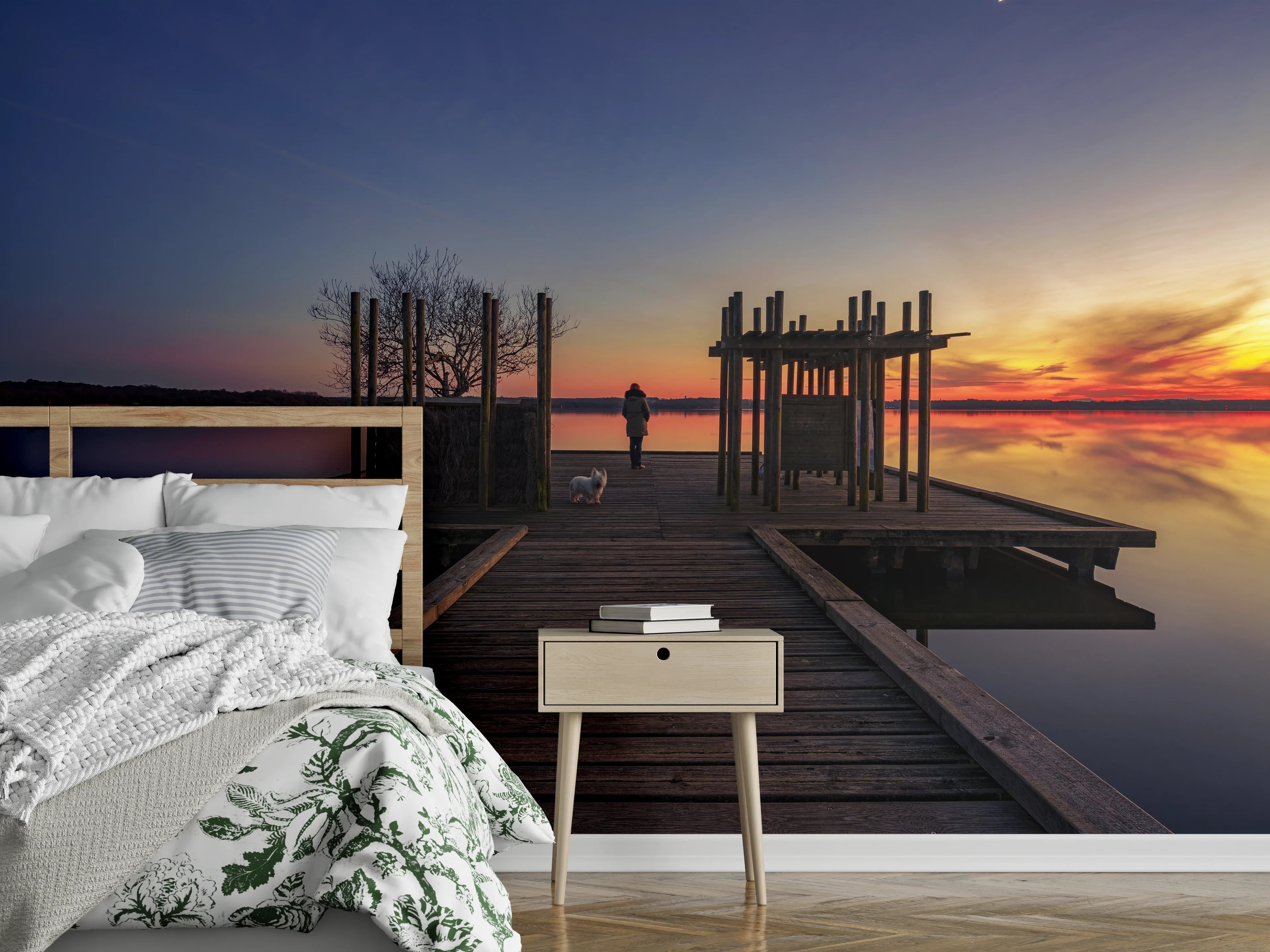 Wandverkleidung Schlafzimmer - Graue Stille am Seeuferabend