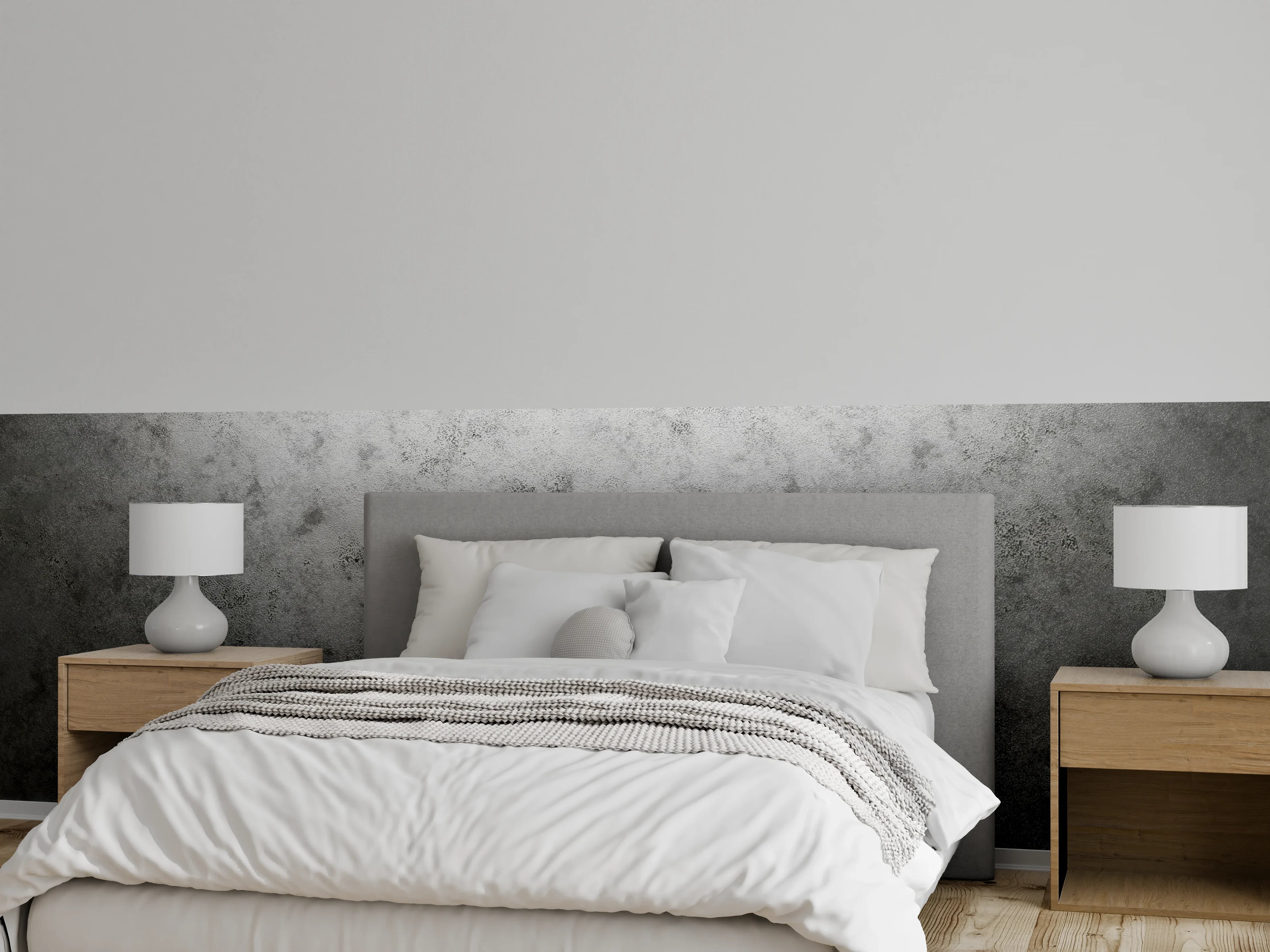 Wandverkleidung Schlafzimmer - Graue Weißtöne in moderner Betonoptik