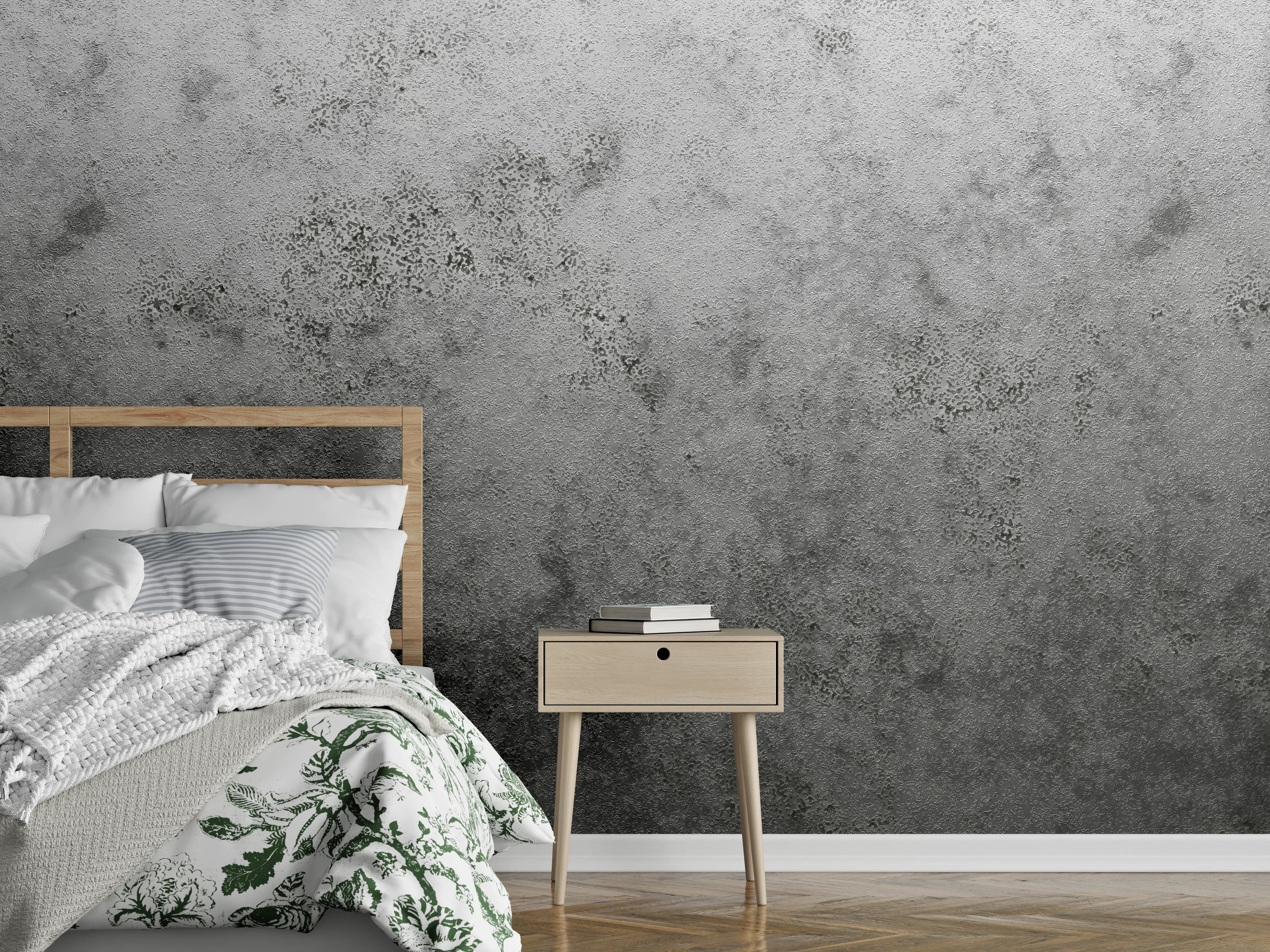 Wandverkleidung Schlafzimmer - Graue Weißtöne in moderner Betonoptik