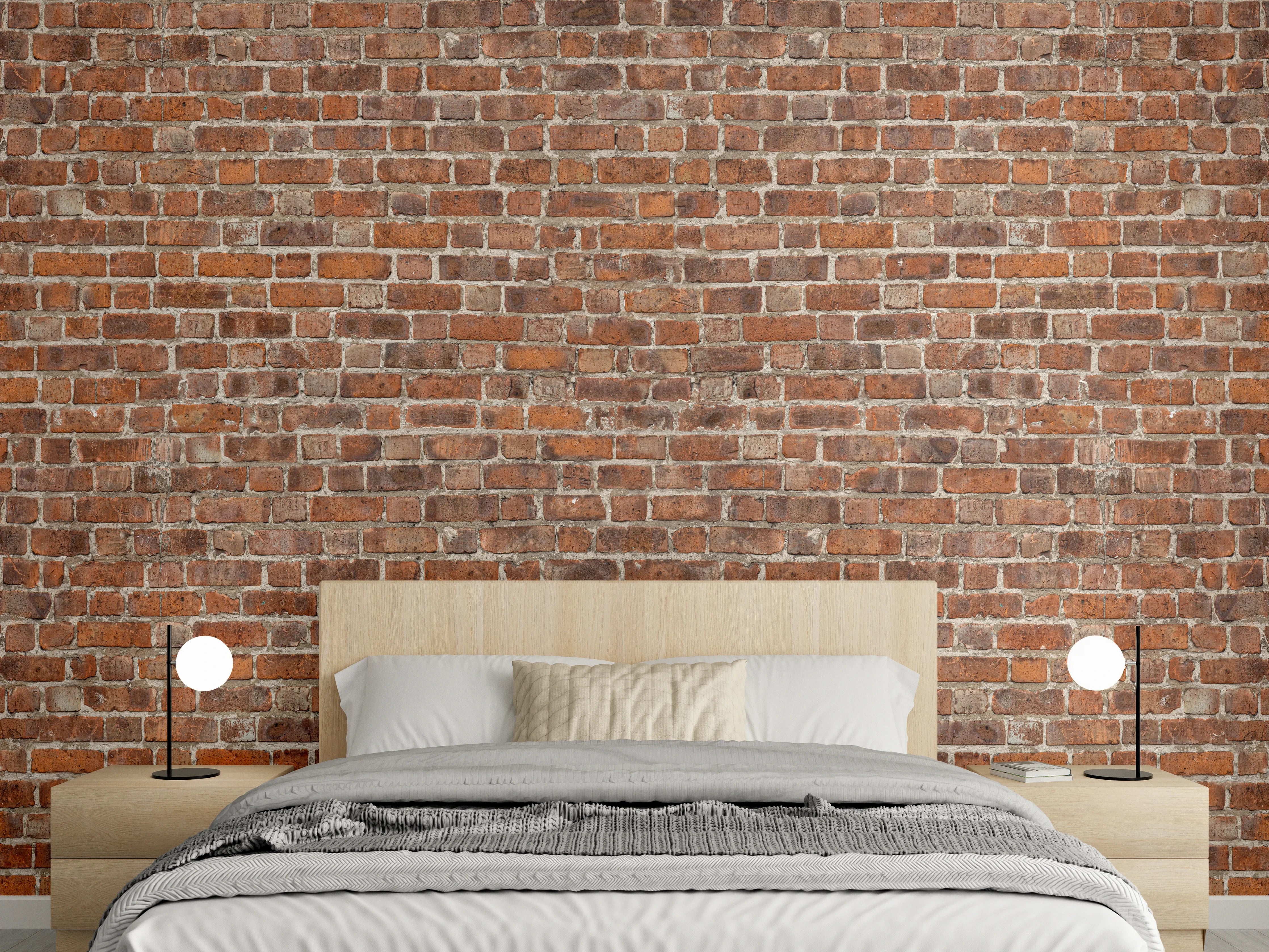 Wandverkleidung Schlafzimmer - Graue Ziegelwand im Weißlicht