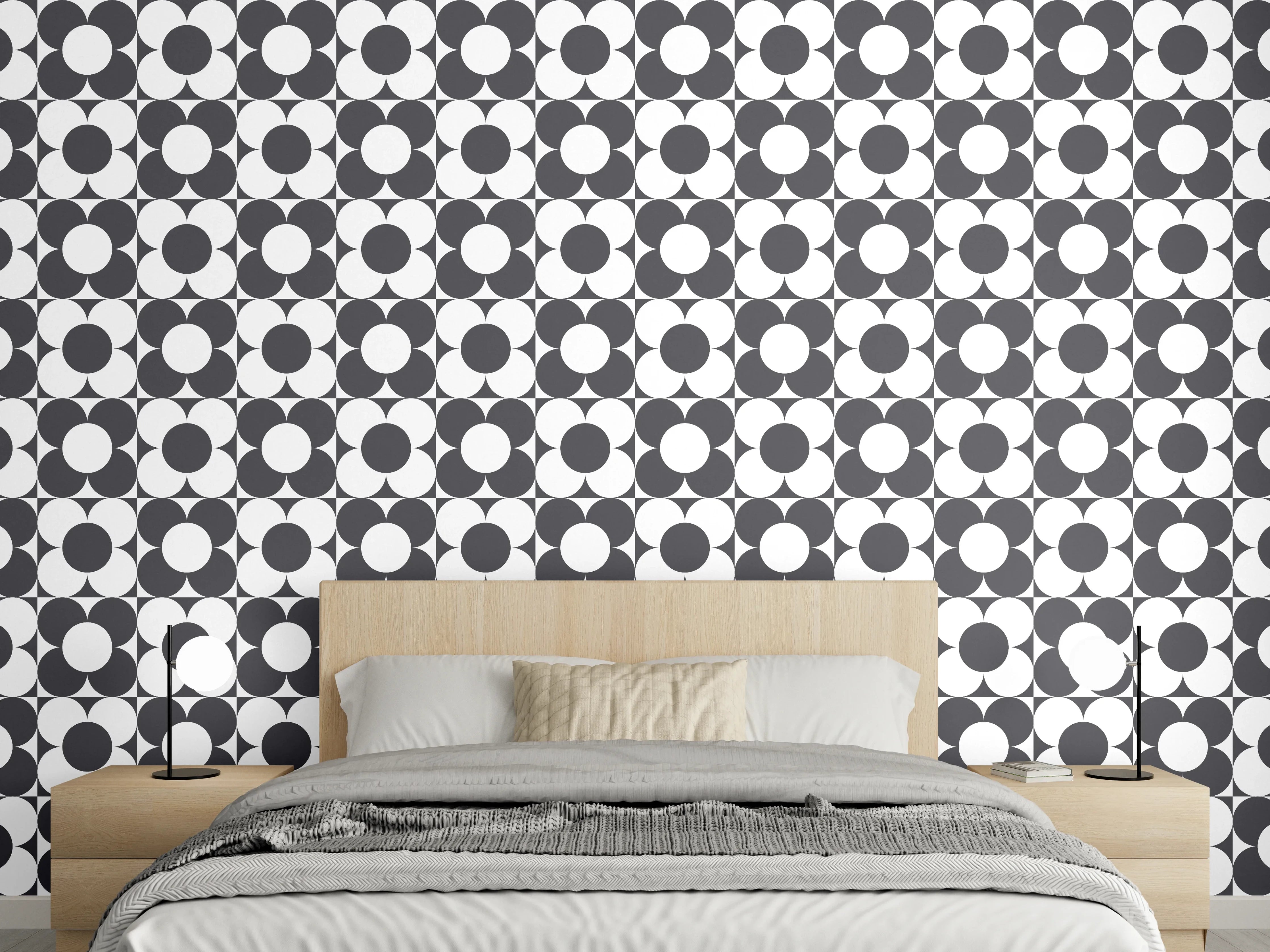 Wandverkleidung Schlafzimmer - Graue geometrische Wandmuster in Weiß