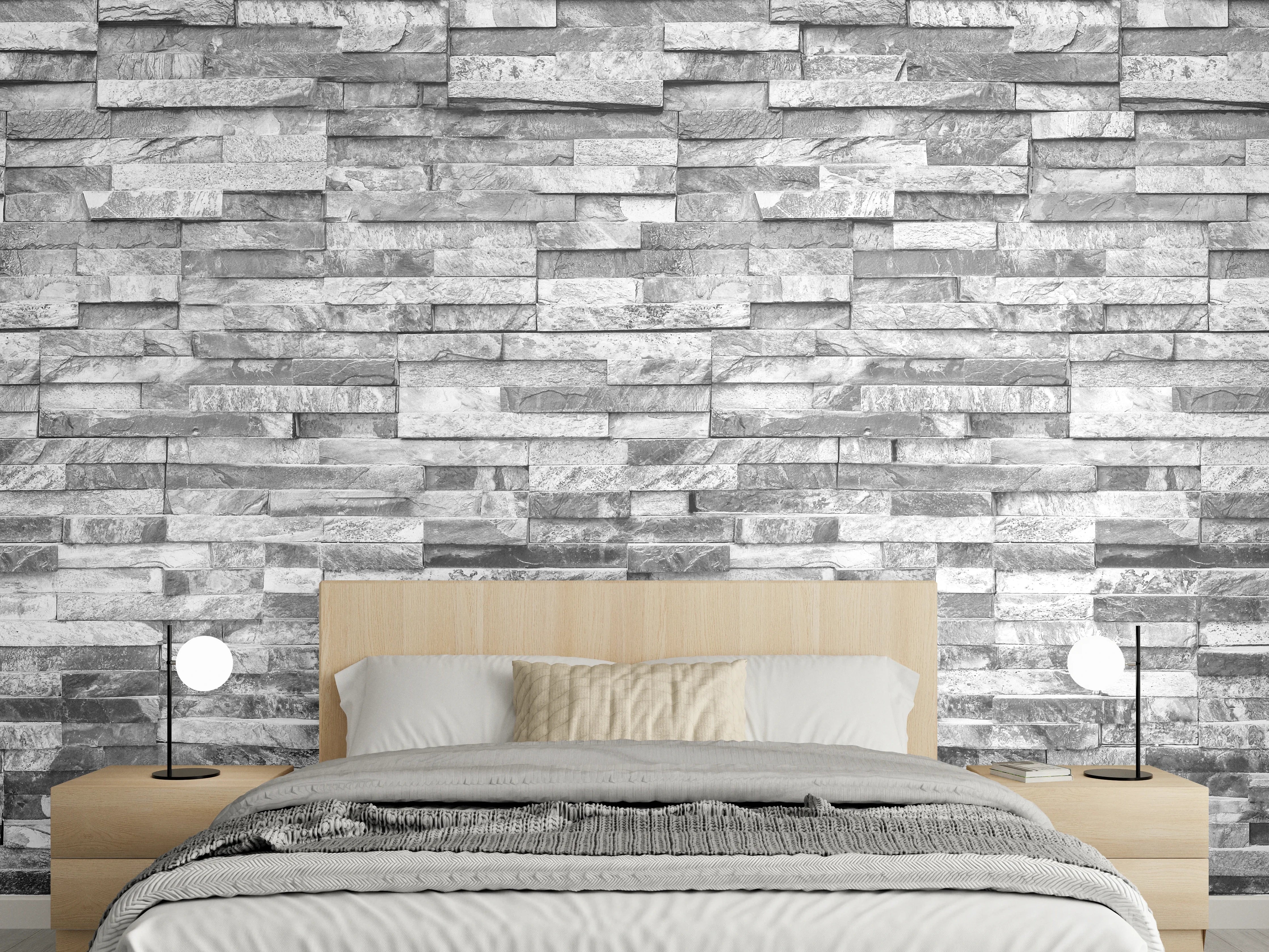 Wandverkleidung Schlafzimmer - Graue moderne Ziegelwand