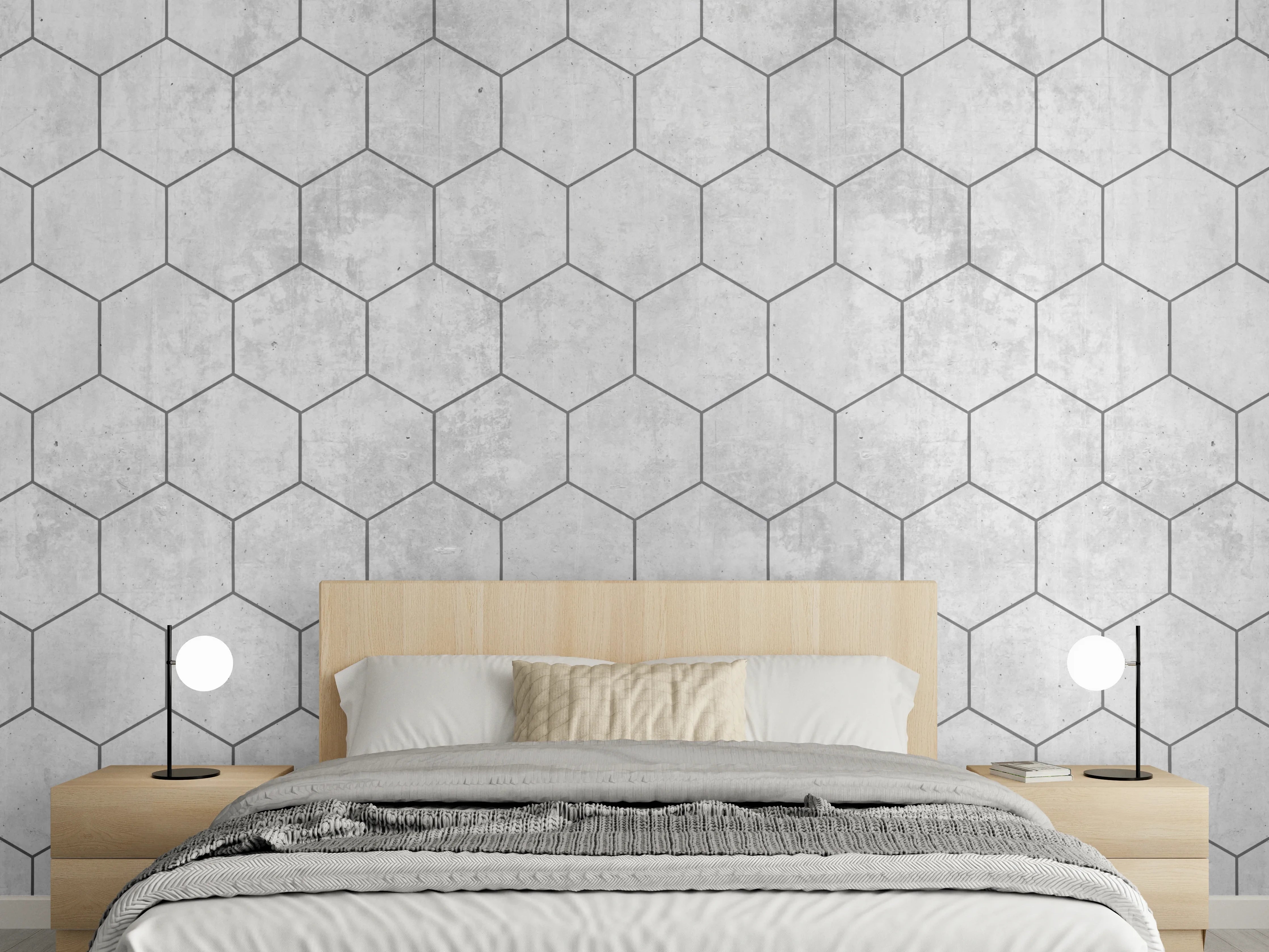 Wandverkleidung Schlafzimmer - Graue sechseckige Mustern