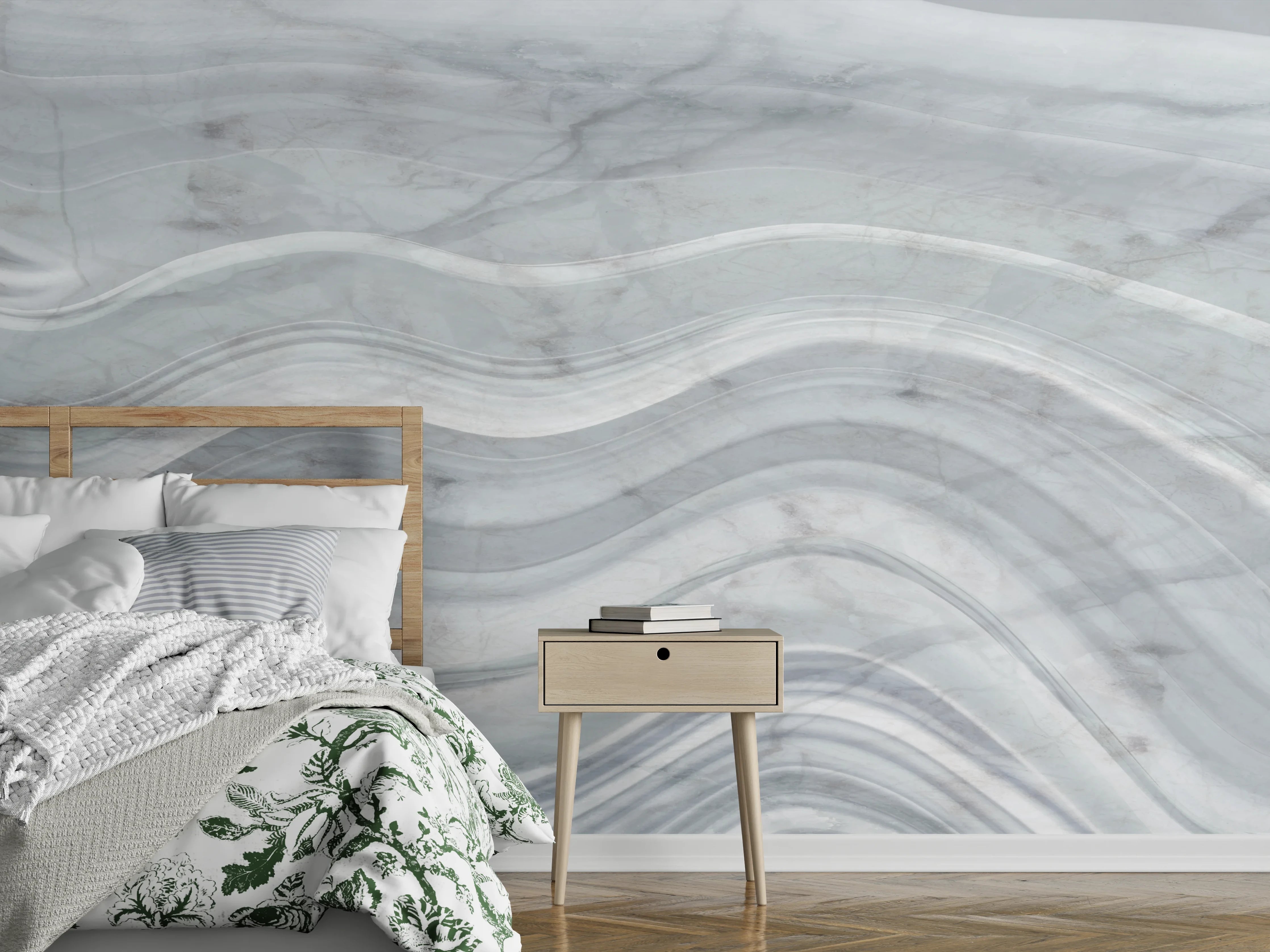 Wandverkleidung Schlafzimmer - Graue wellenförmige Marmor Textur