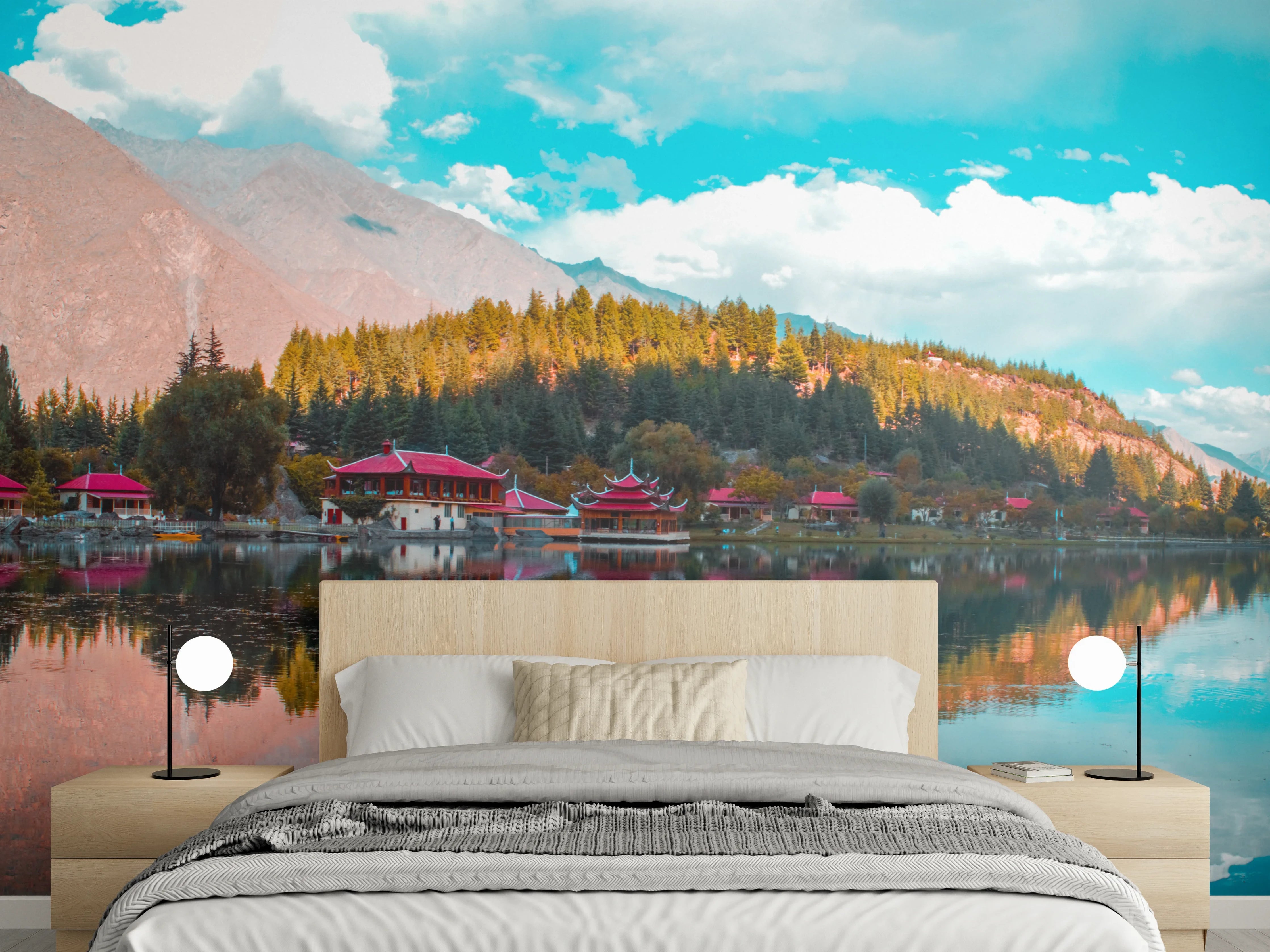 Wandverkleidung Schlafzimmer - Grauer Alpenblick Wandbild Natur