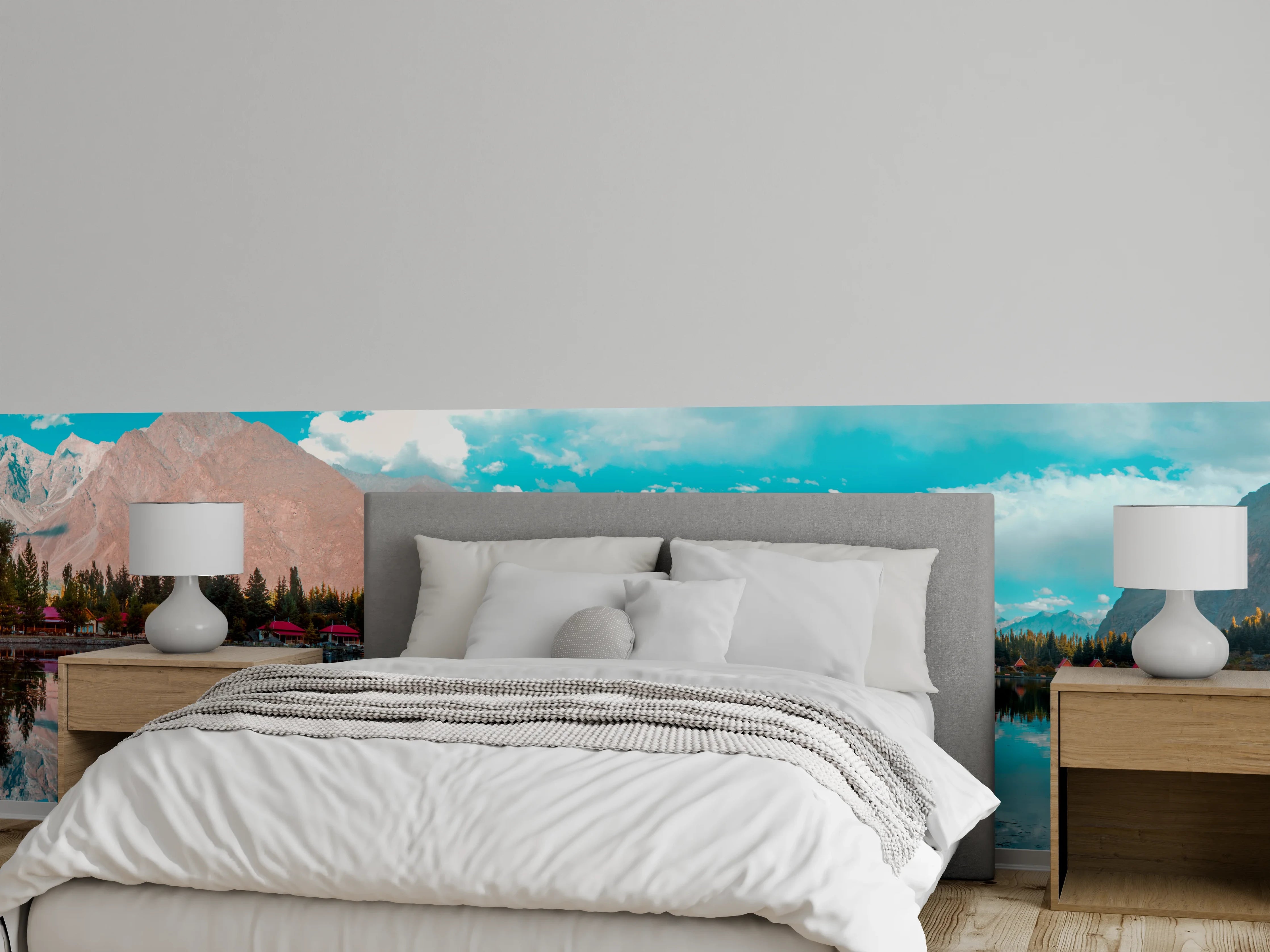 Wandverkleidung Schlafzimmer - Grauer Alpenblick Wandbild Natur