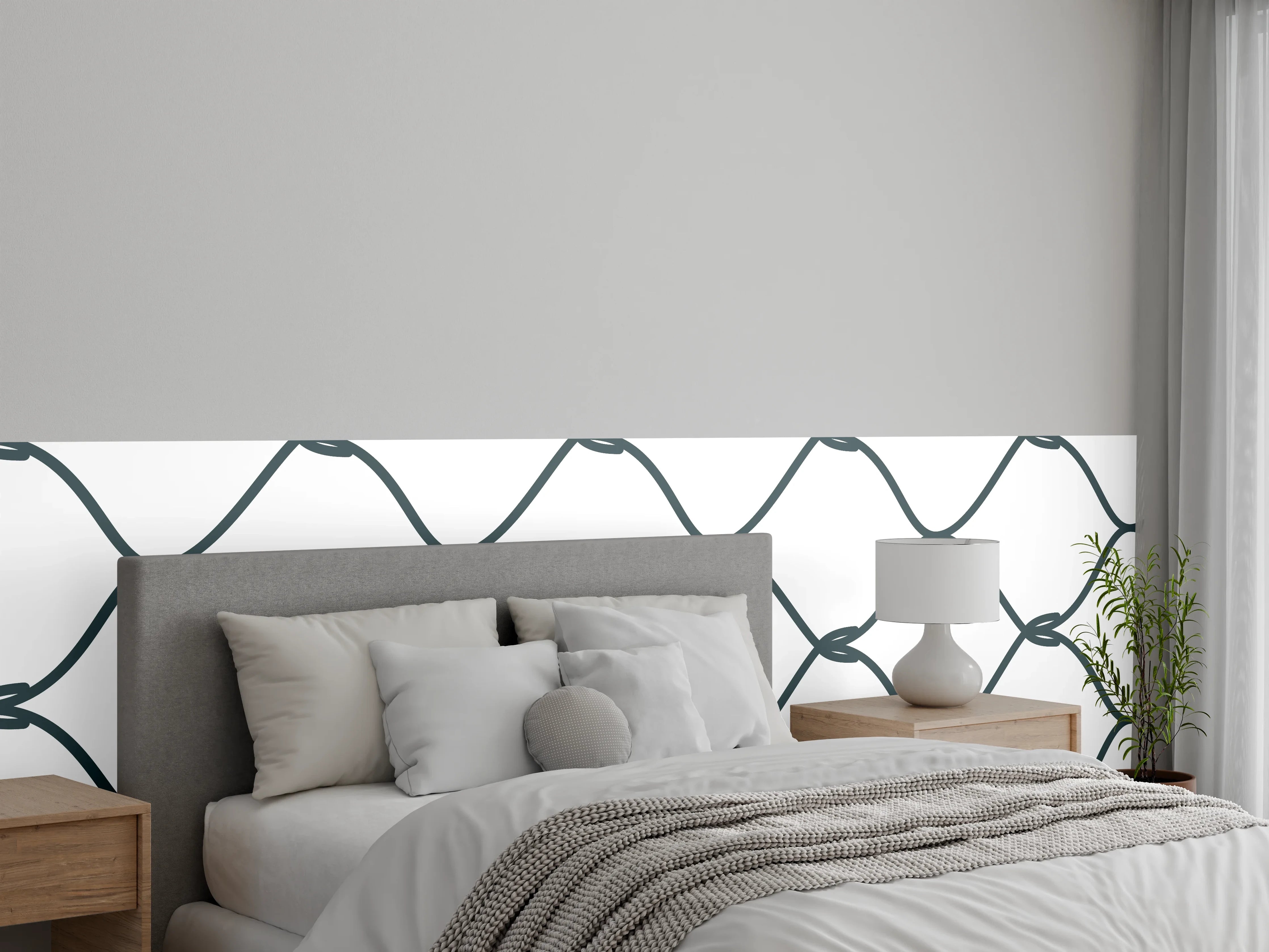 Wandverkleidung Schlafzimmer - Grauer Maschendrahtzaun