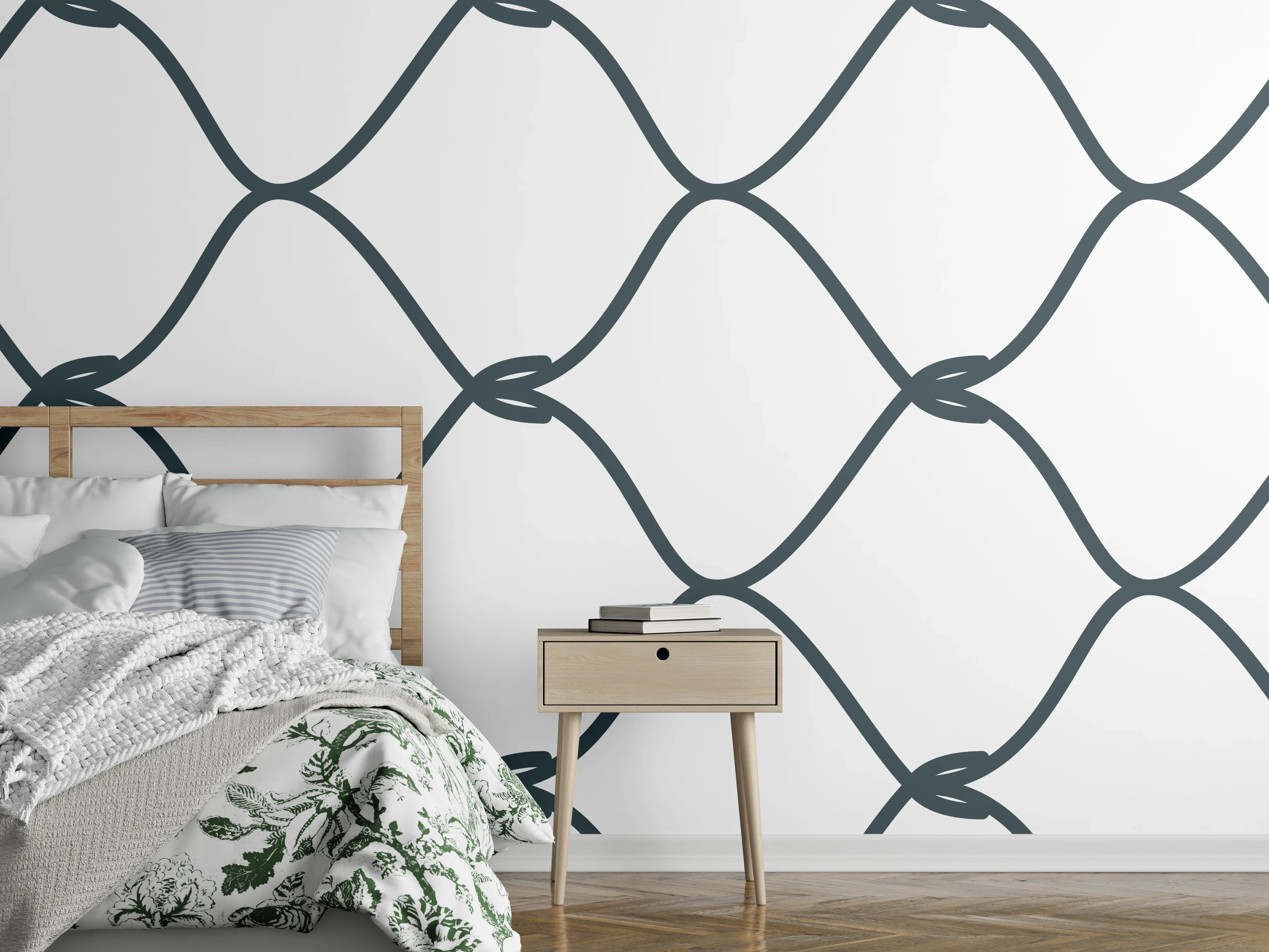 Wandverkleidung Schlafzimmer - Grauer Maschendrahtzaun