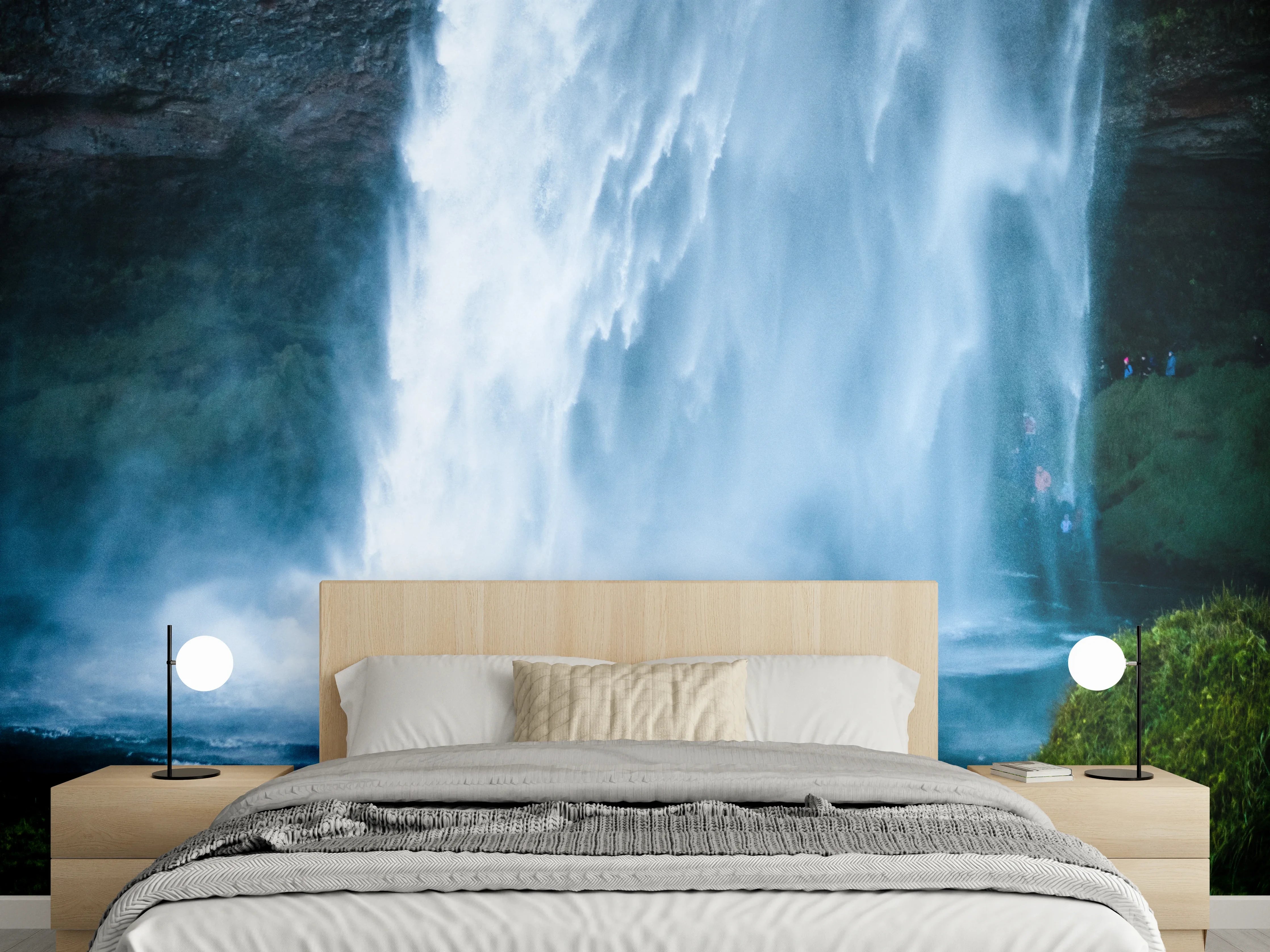 Wandverkleidung Schlafzimmer - Grauer Wasserfall im Morgengrauen