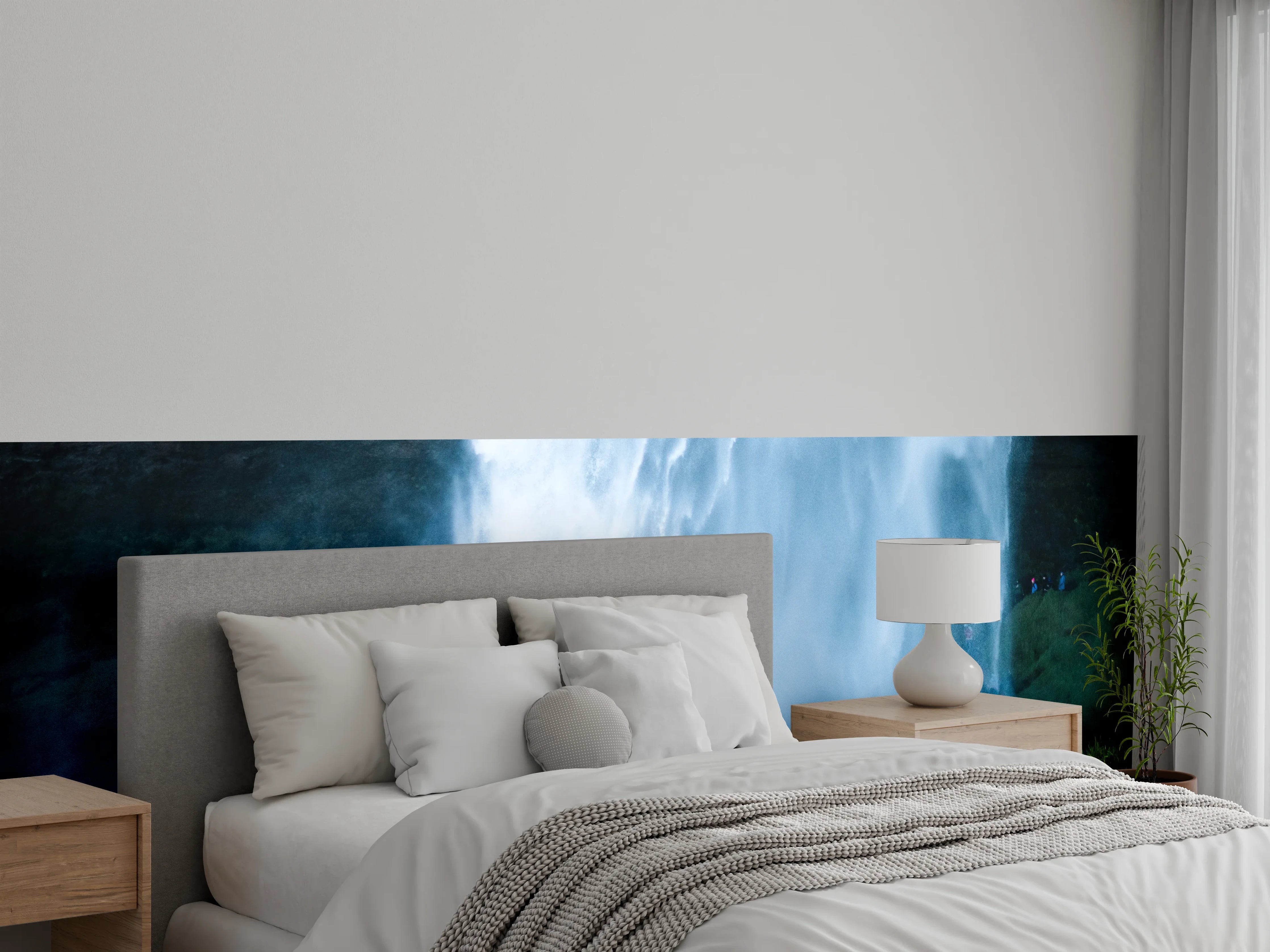 Wandverkleidung Schlafzimmer - Grauer Wasserfall im Morgengrauen
