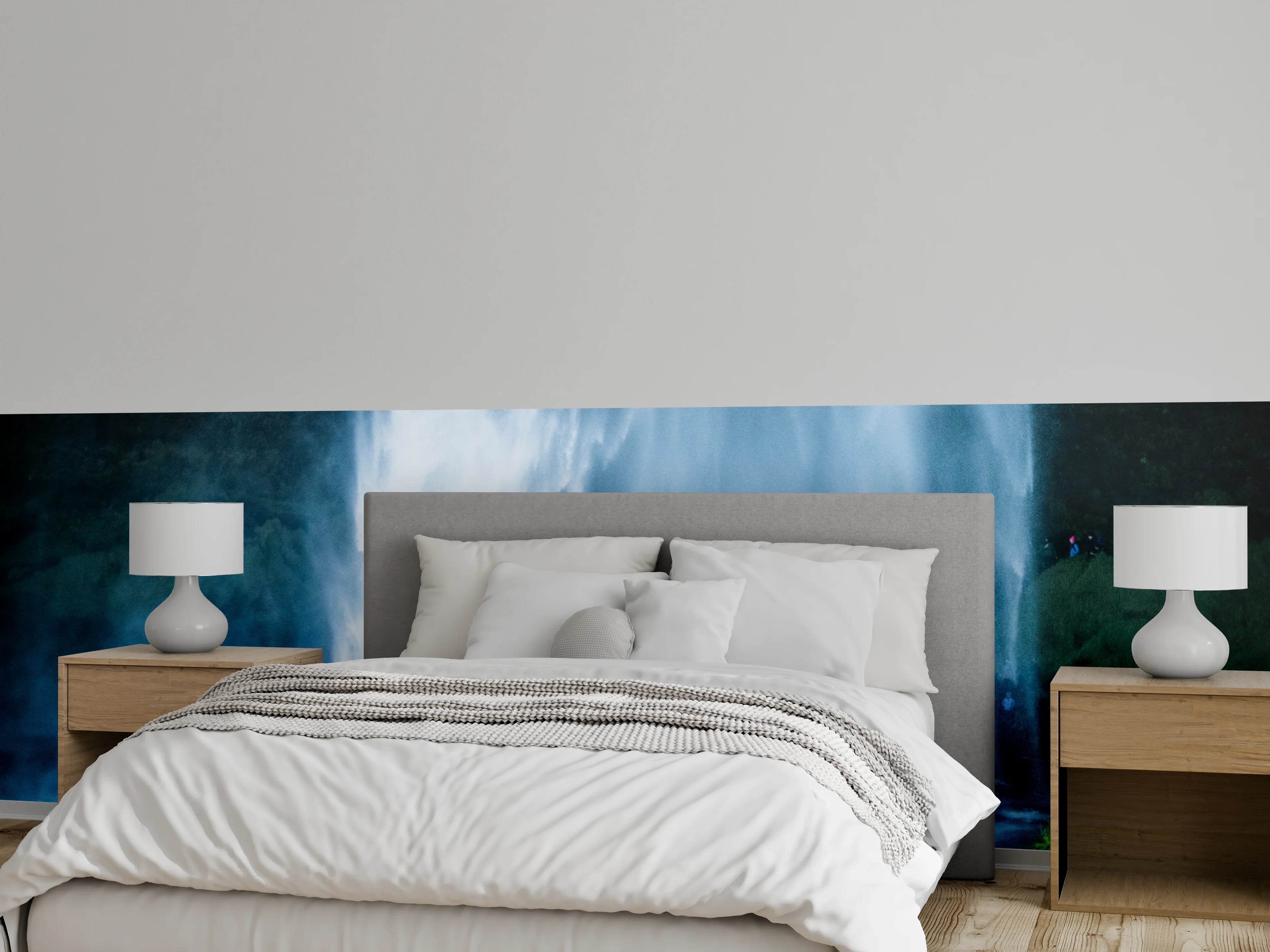 Wandverkleidung Schlafzimmer - Grauer Wasserfall im Morgengrauen