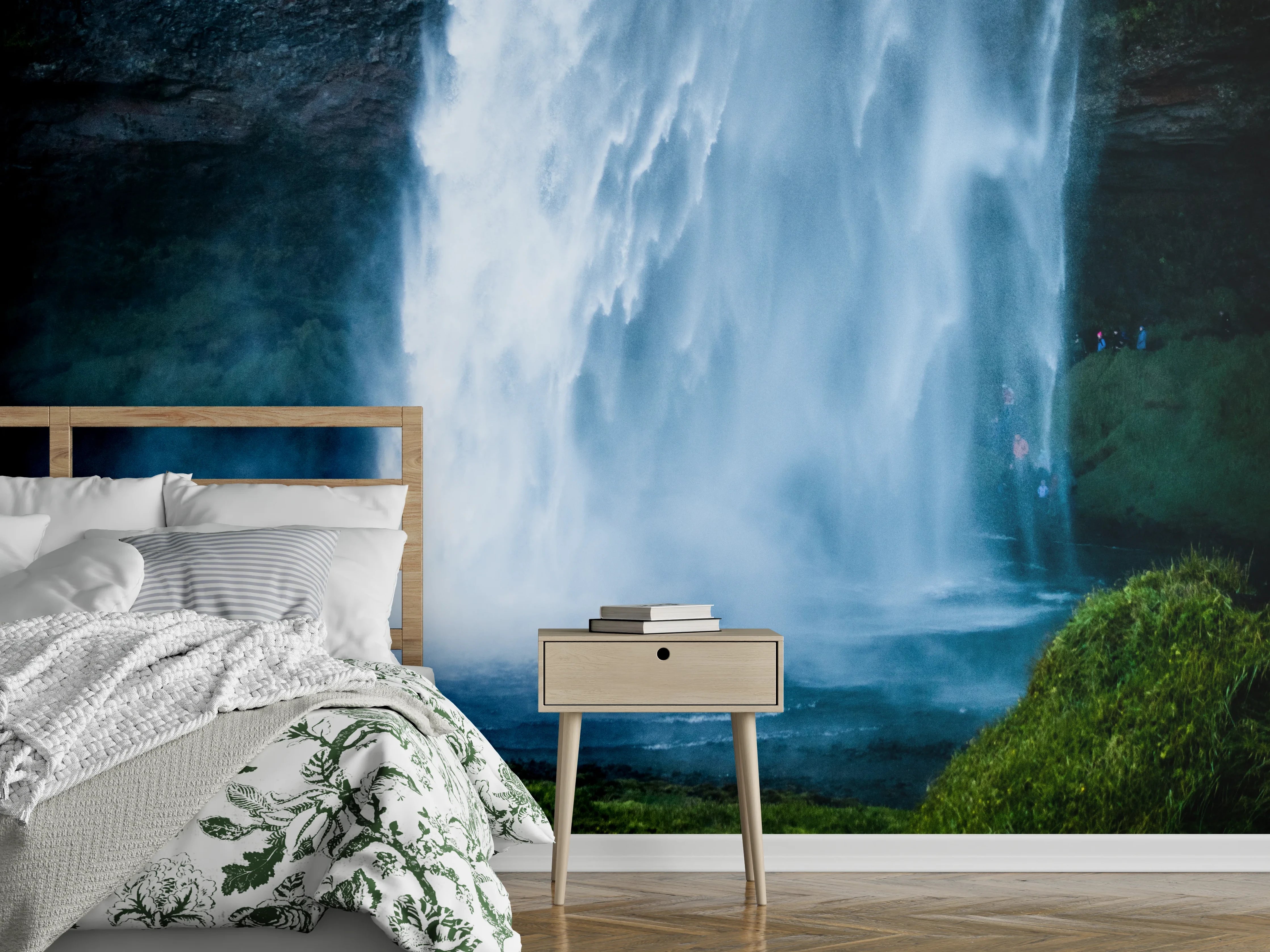 Wandverkleidung Schlafzimmer - Grauer Wasserfall im Morgengrauen
