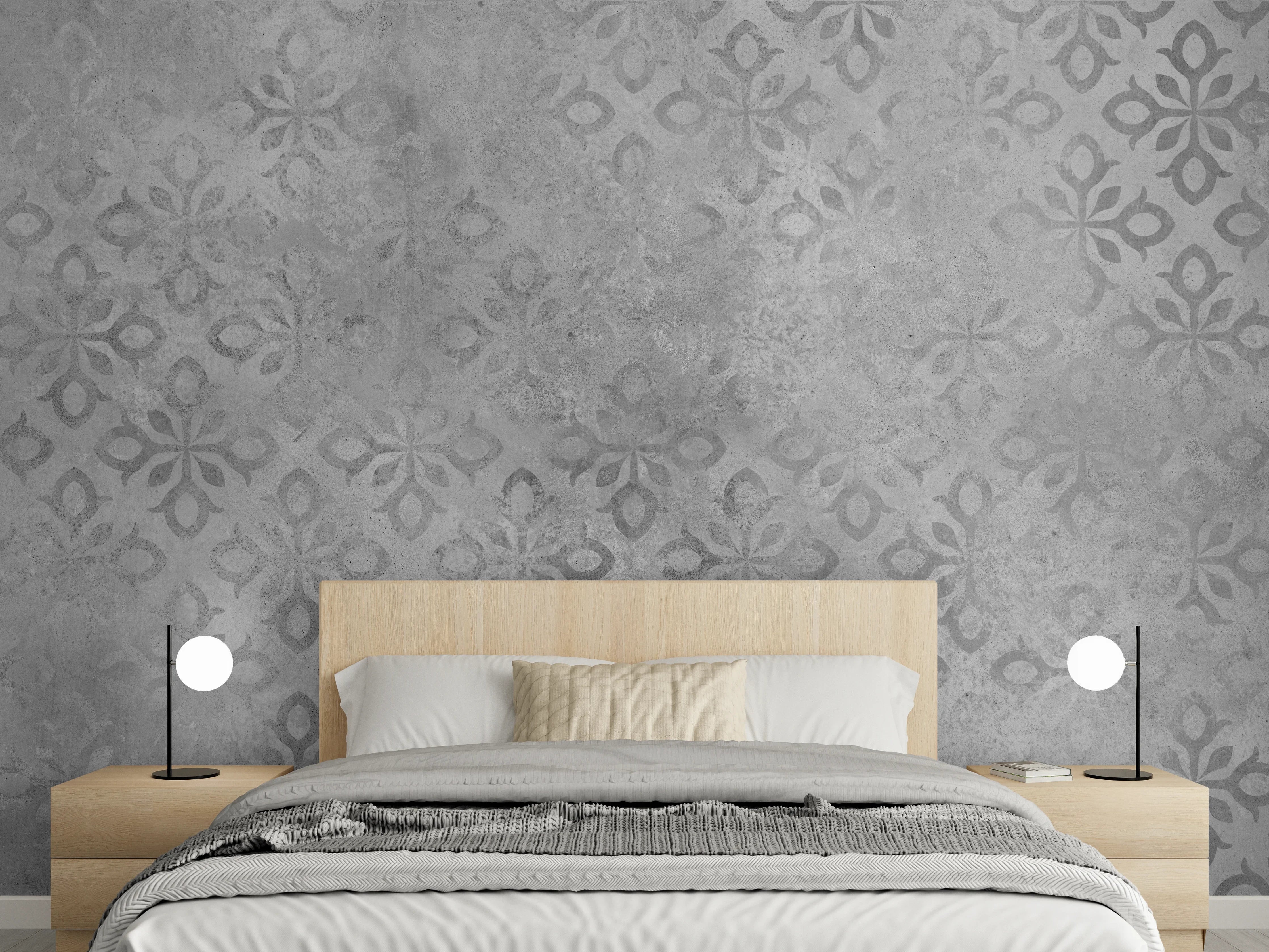 Wandverkleidung Schlafzimmer - Graues Ornament Muster 