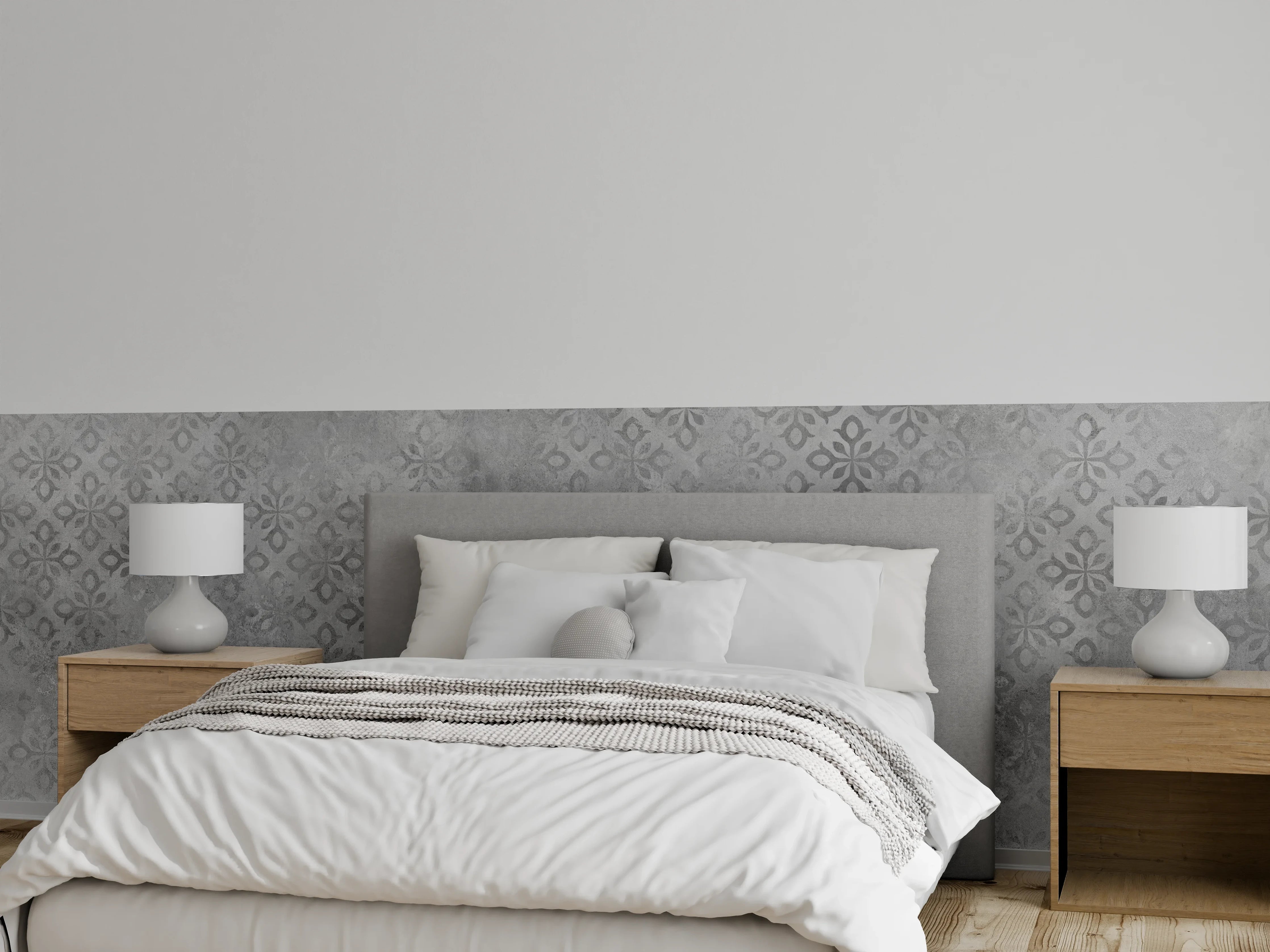 Wandverkleidung Schlafzimmer - Graues Ornament Muster 