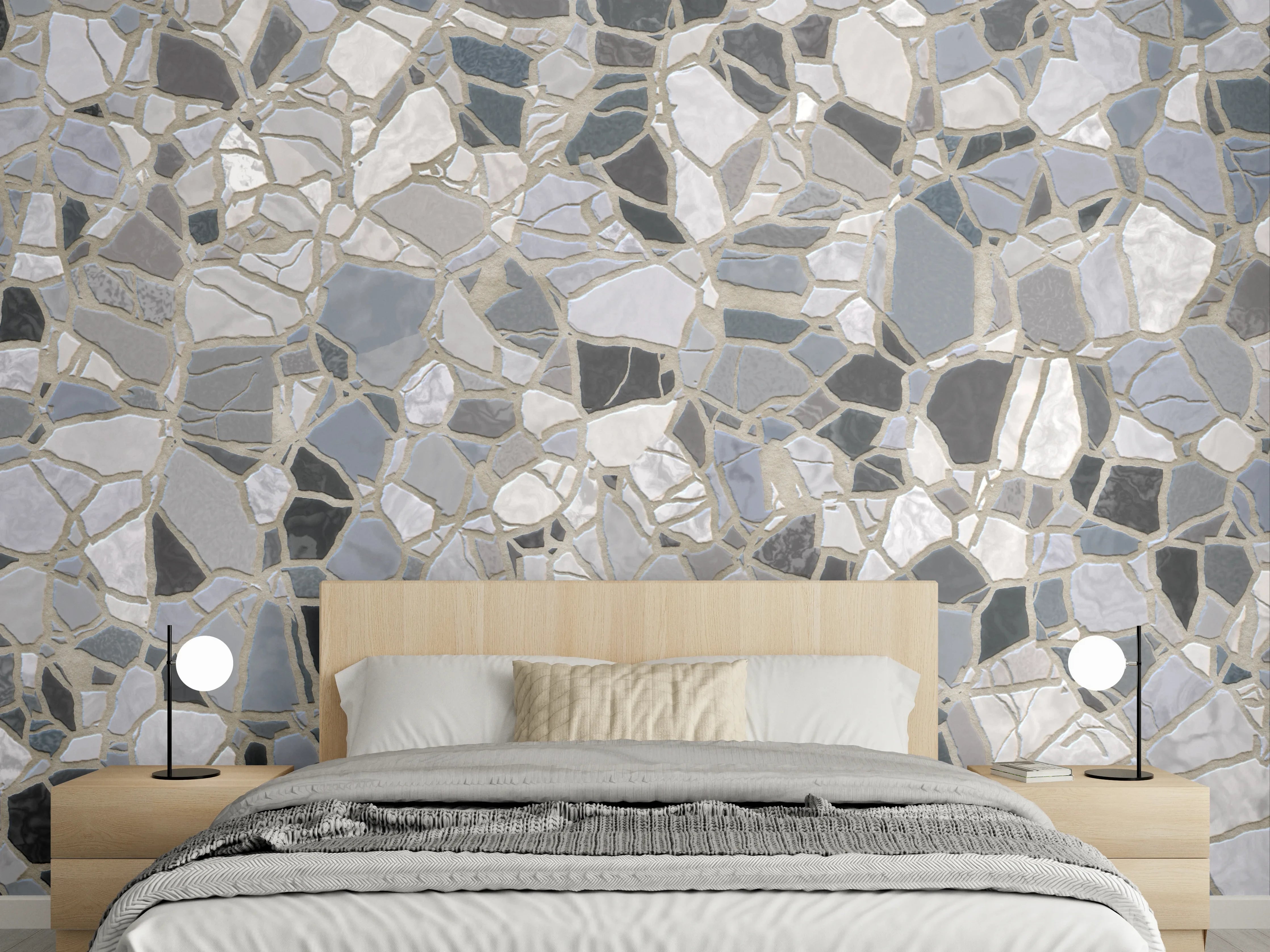 Wandverkleidung Schlafzimmer - Graues Terrazzo-Mosaik in Natursteinoptik