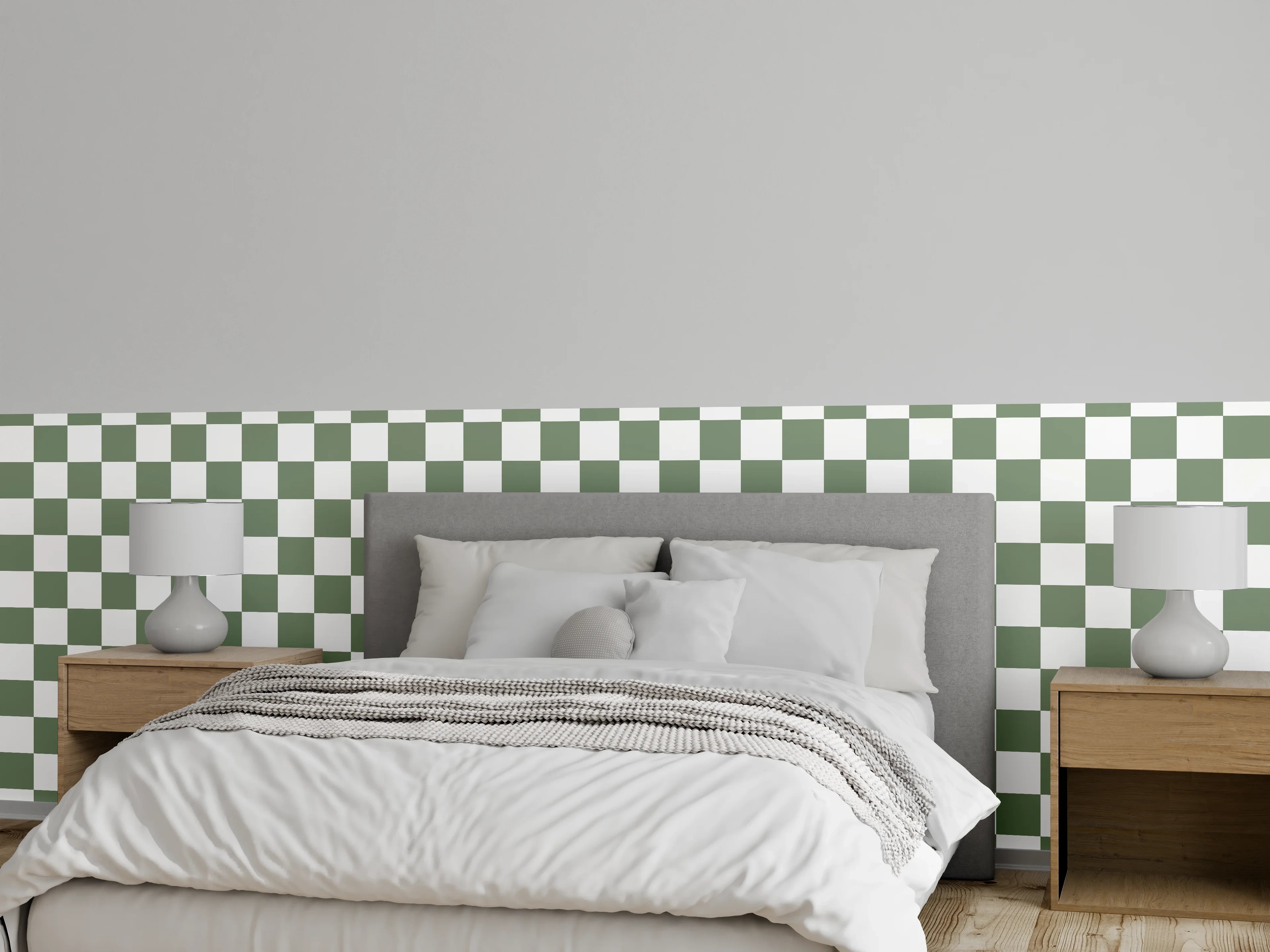 Wandverkleidung Schlafzimmer - Graues und Weißes Checkermuster