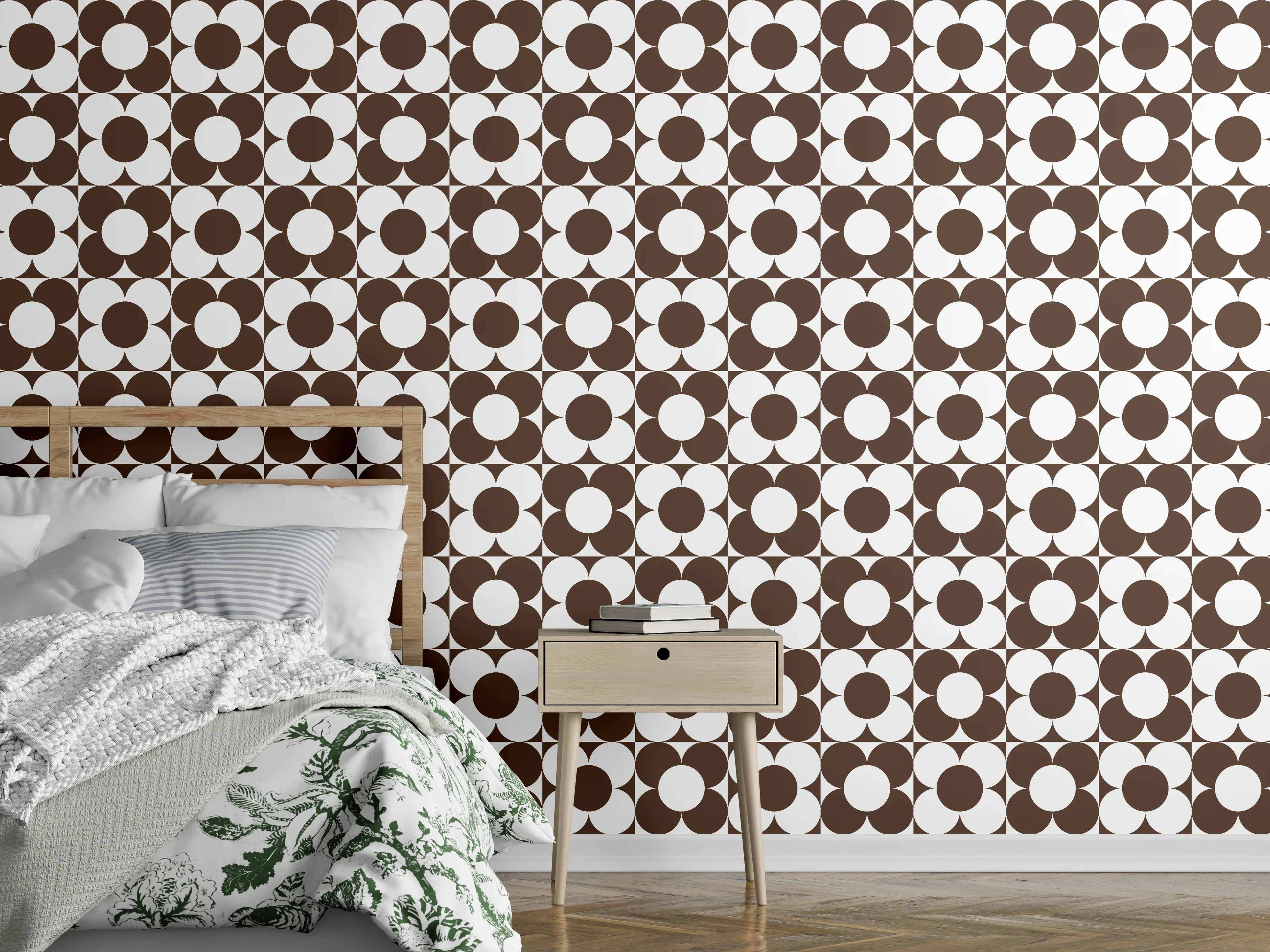 Wandverkleidung Schlafzimmer - Graues und Weißes Geometrie-Muster
