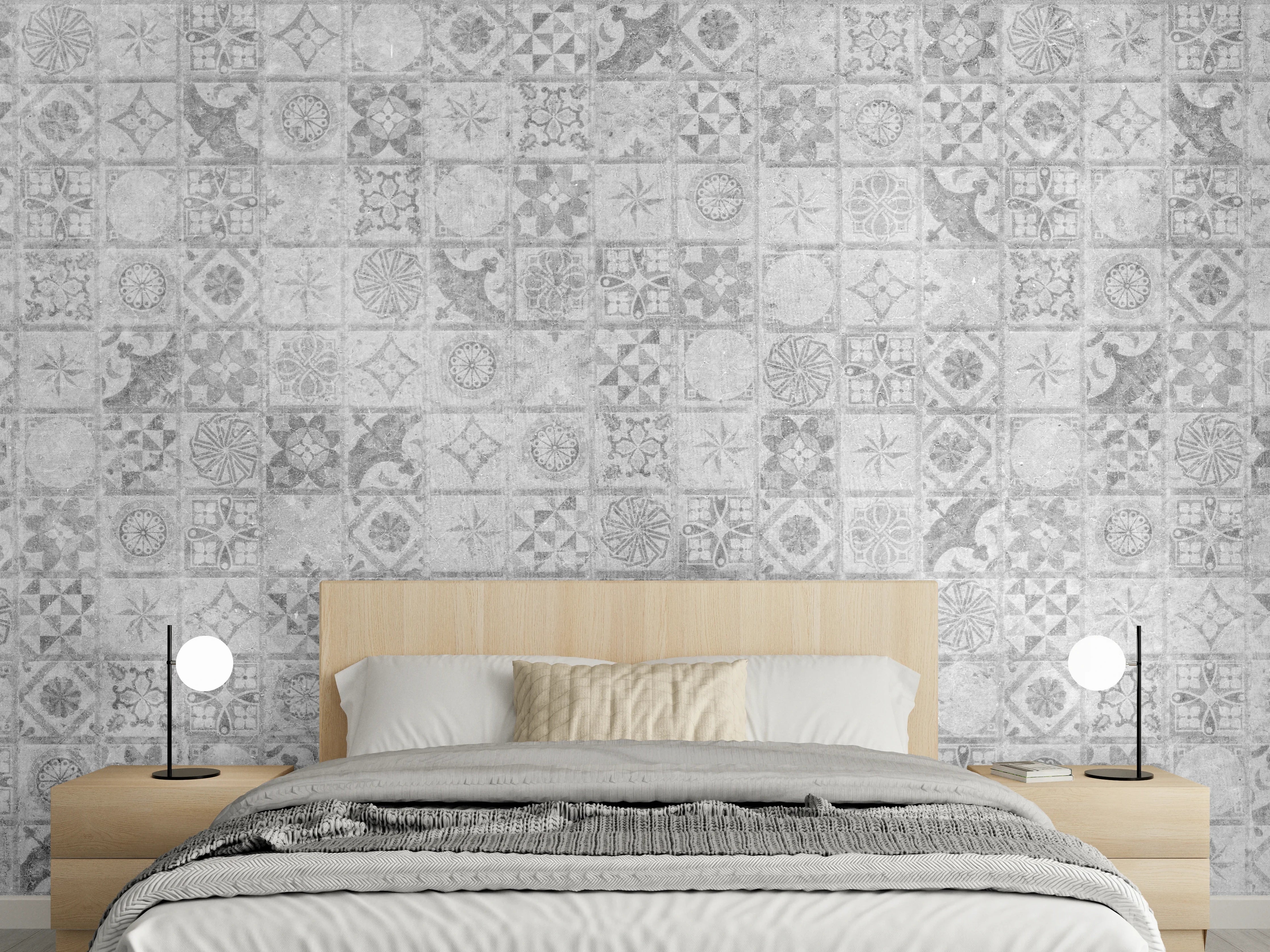 Wandverkleidung Schlafzimmer - Graues weißes Mosaikmotiv