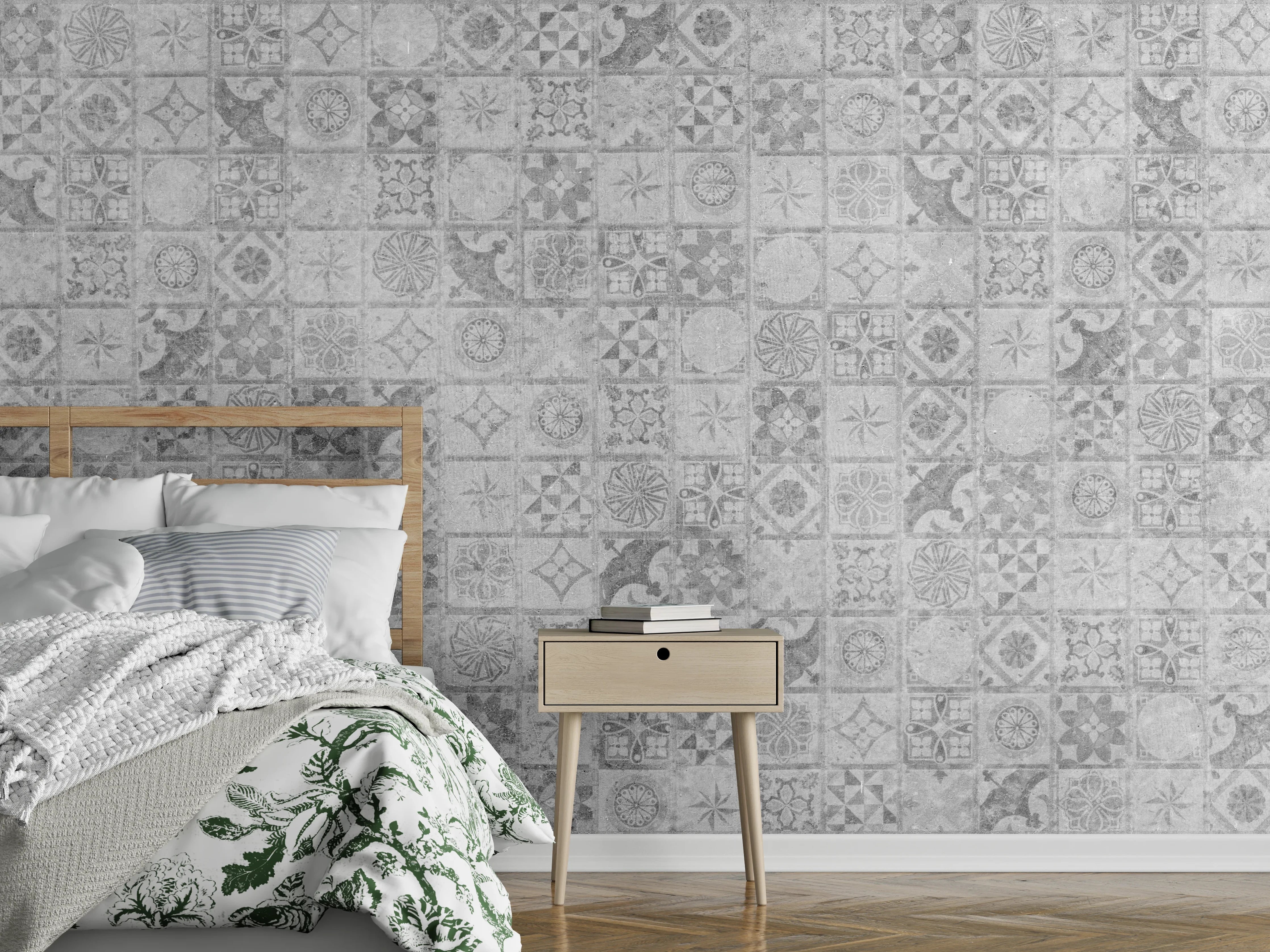 Wandverkleidung Schlafzimmer - Graues weißes Mosaikmotiv