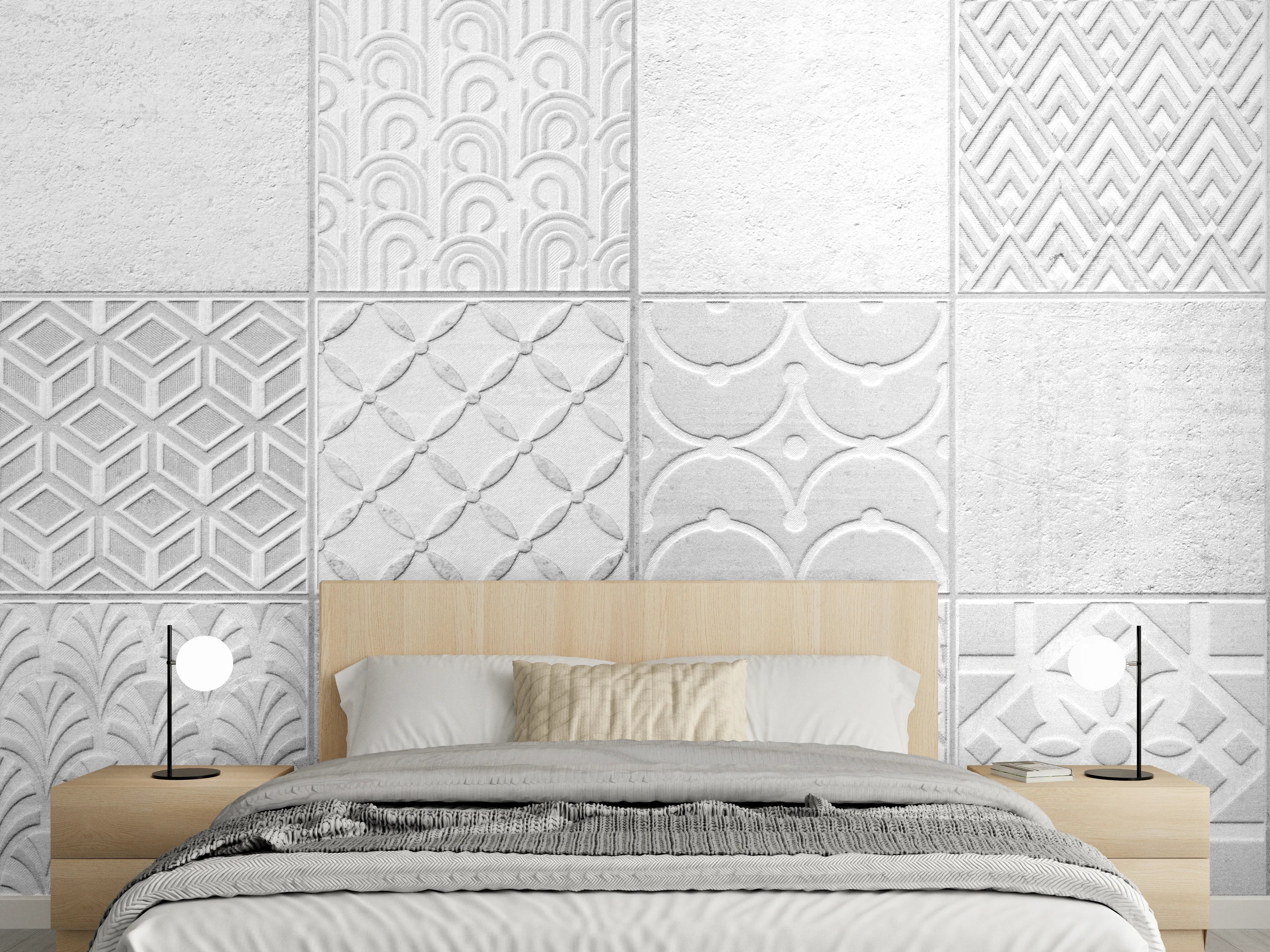Wandverkleidung Schlafzimmer - Graues weißes Vintage Mosaikmotiv