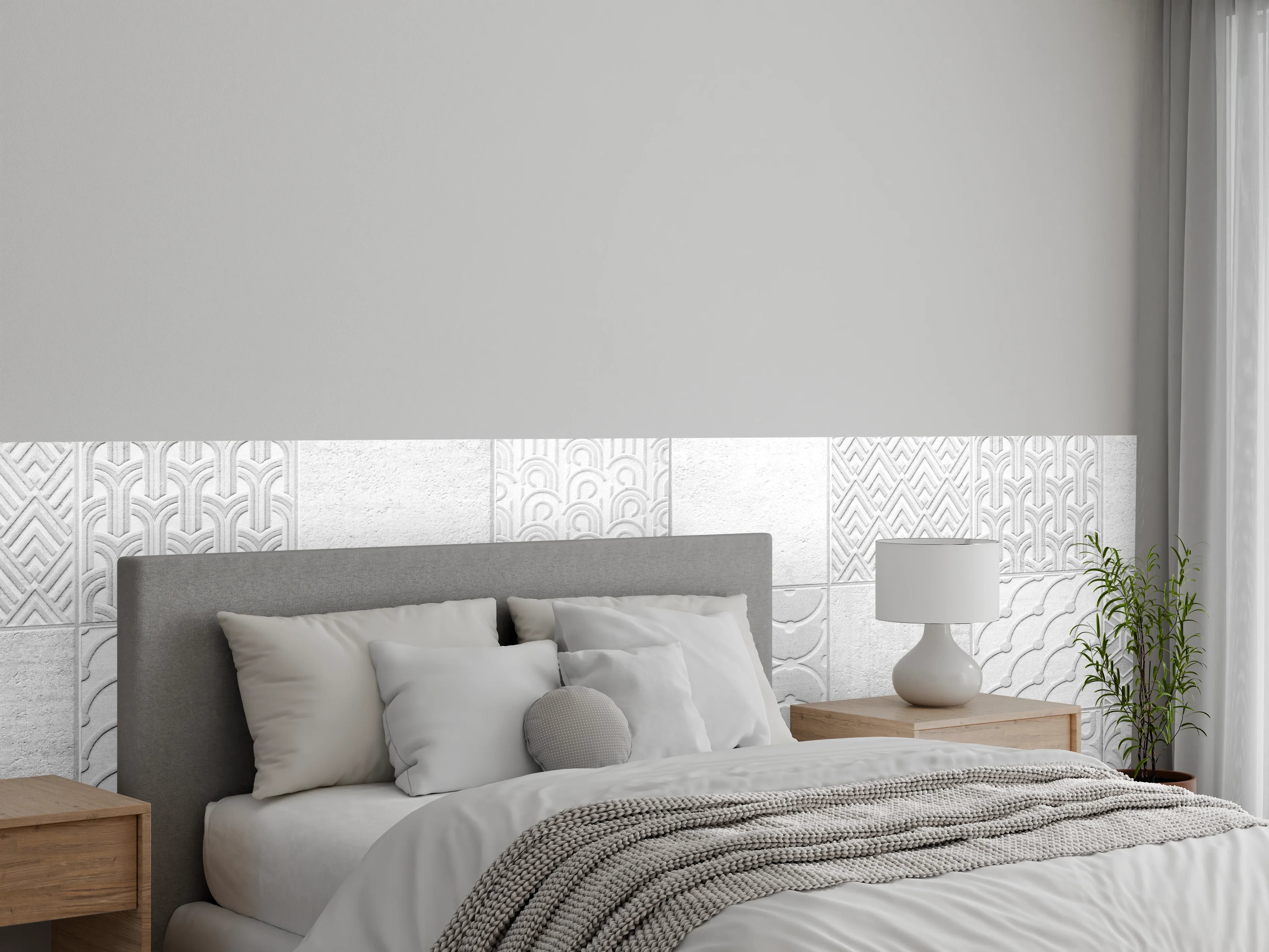 Wandverkleidung Schlafzimmer - Graues weißes Vintage Mosaikmotiv