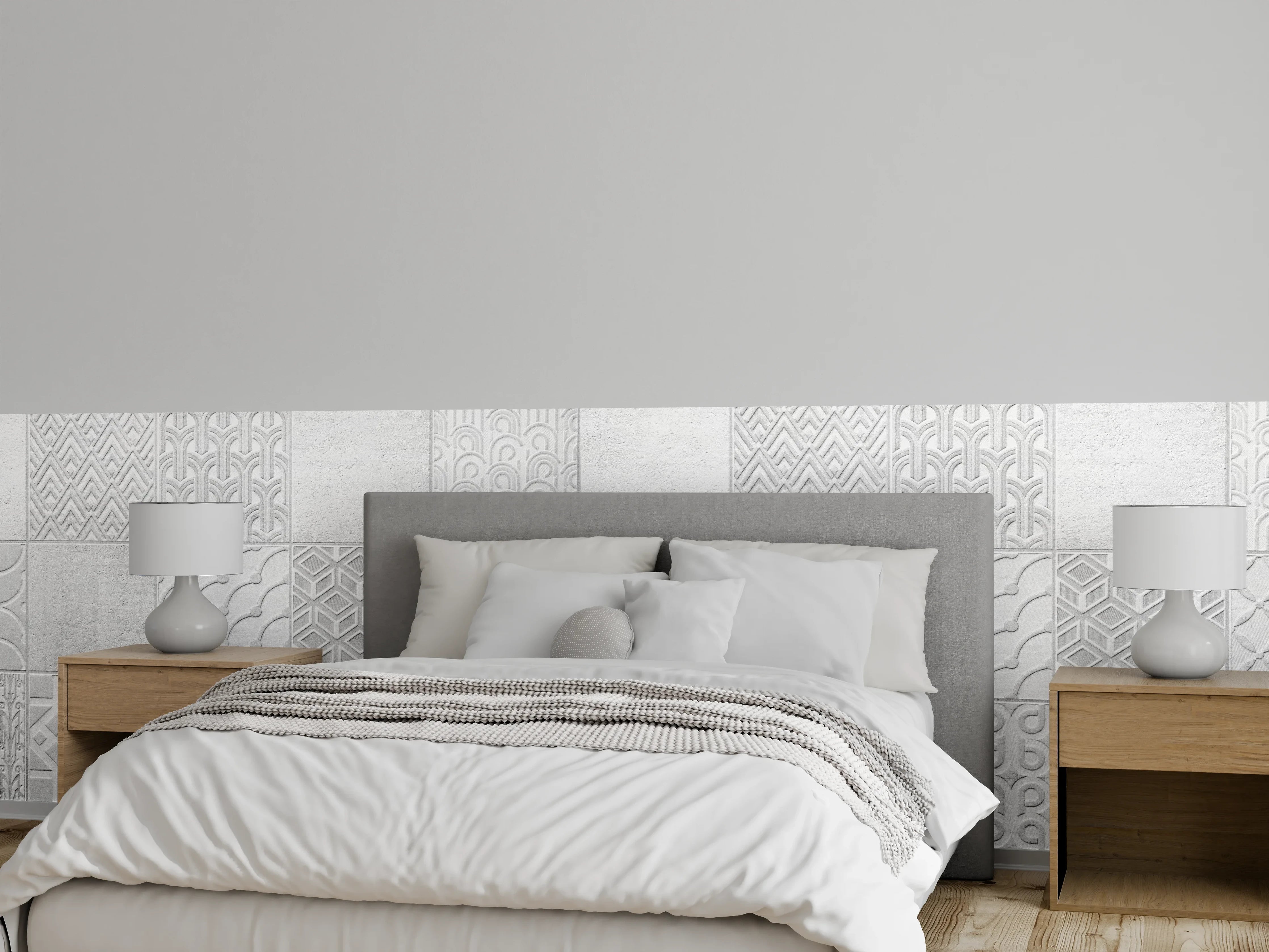 Wandverkleidung Schlafzimmer - Graues weißes Vintage Mosaikmotiv